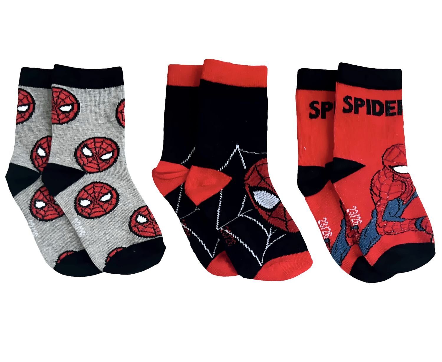 Spiderman Feinsocken SPIDERMAN Kindersocken Jungen + Mädchen Strümpfe 3 Paar im Set Kniestrümpfe Socken Gr. 23 24 25 26 27 28 29 30 31 32 33 34 Grau