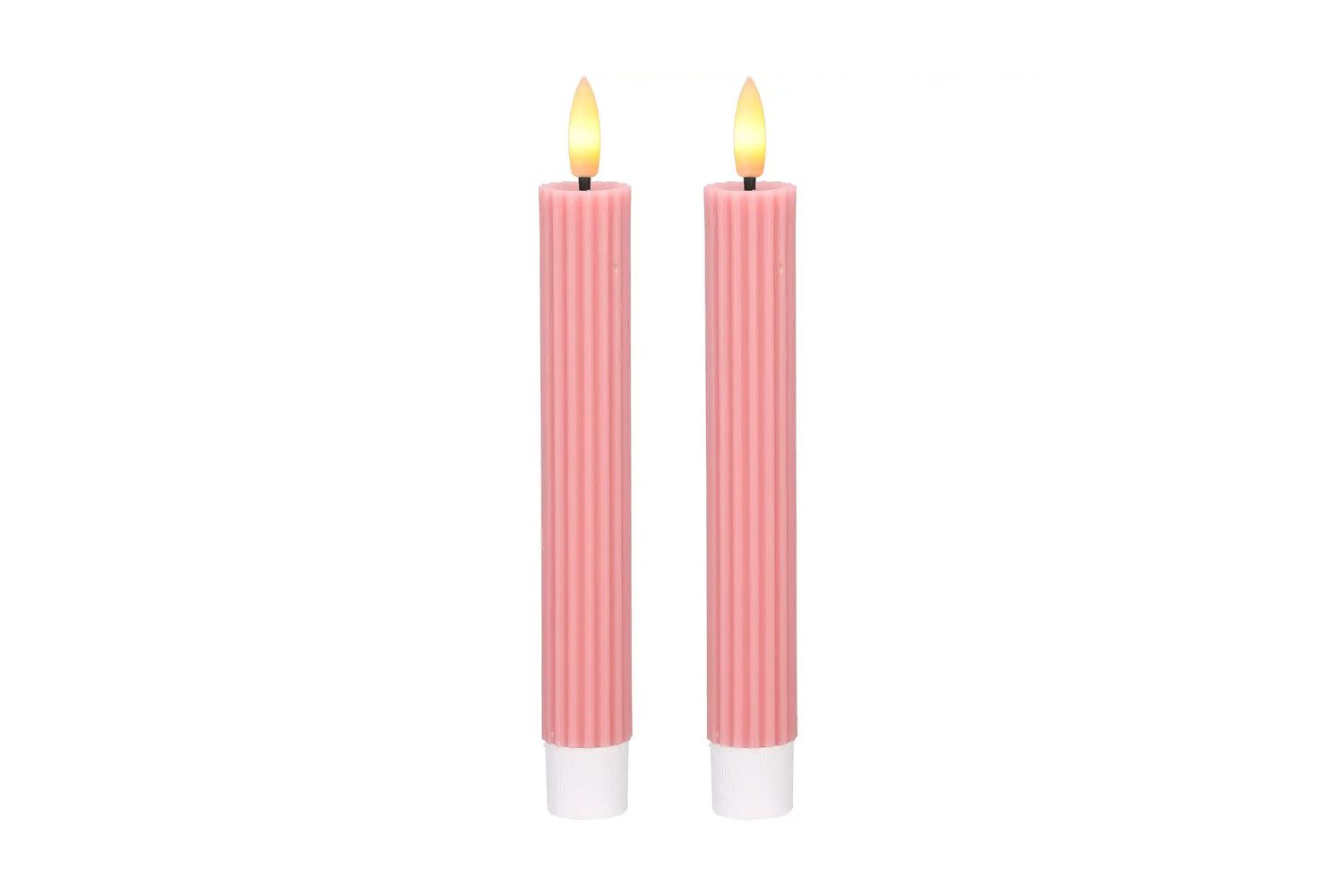 dasmöbelwerk LED-Kerze LED-Stabkerzen 2er Set Ø2,2x15,5 cm Dinnerkerze Riffel Timer Rosa, Leuchtmittel nicht enthalten