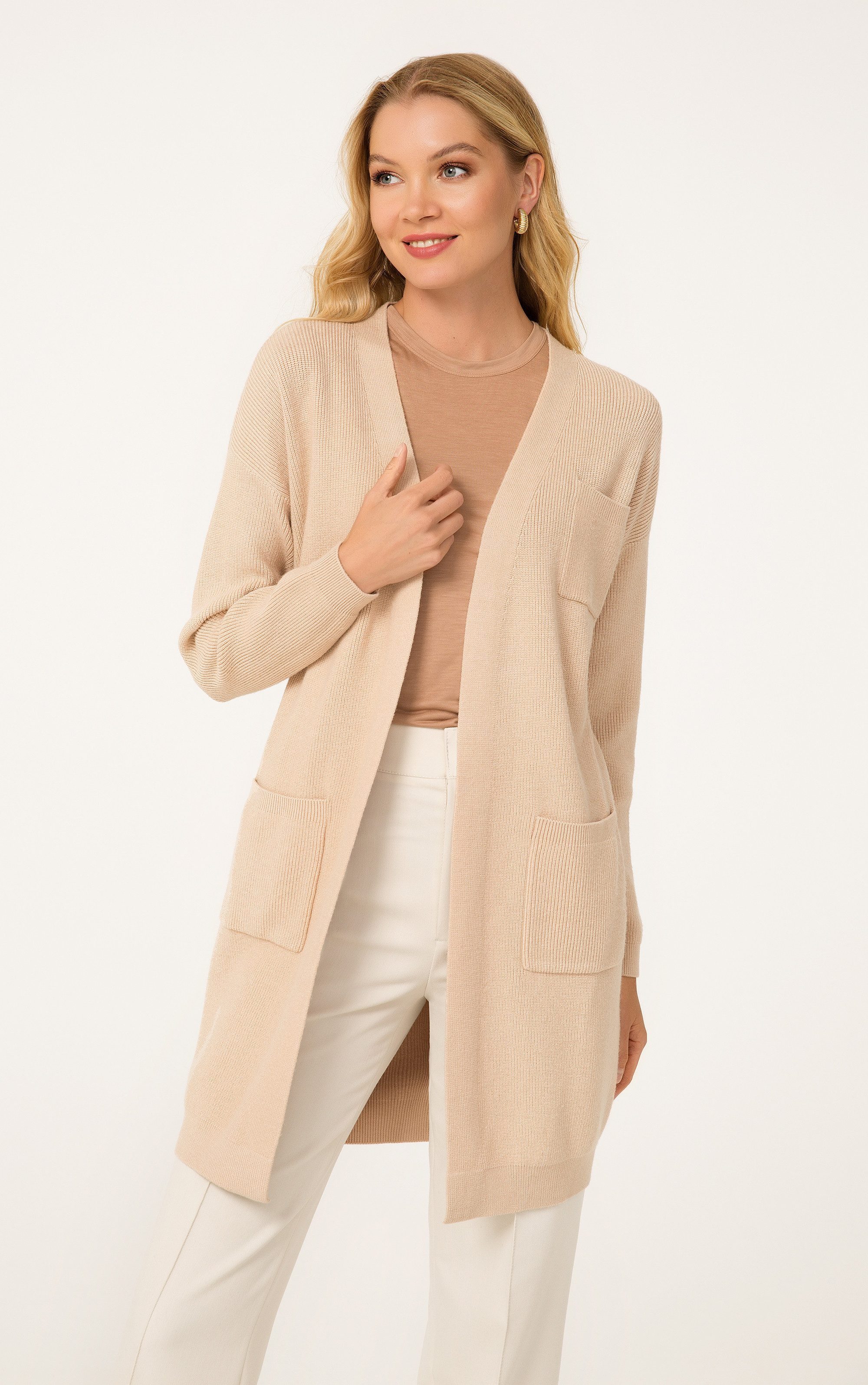 Passioni Longstrickjacke mit Rippenstruktur und Taschen günstig online kaufen