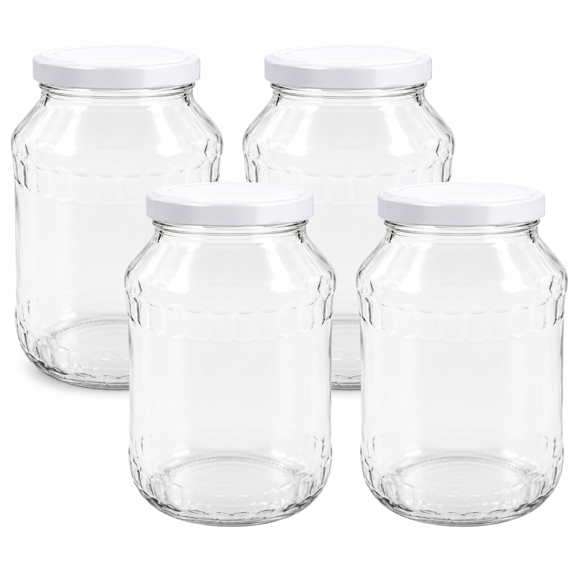 mikken Einmachglas 4 große Vorratsgläser 2650 ml, (Spar-Set, 4er Set Einkochgläser), mit Twist-Off Deckel TO100 und 4 Etiketten zum Beschriften