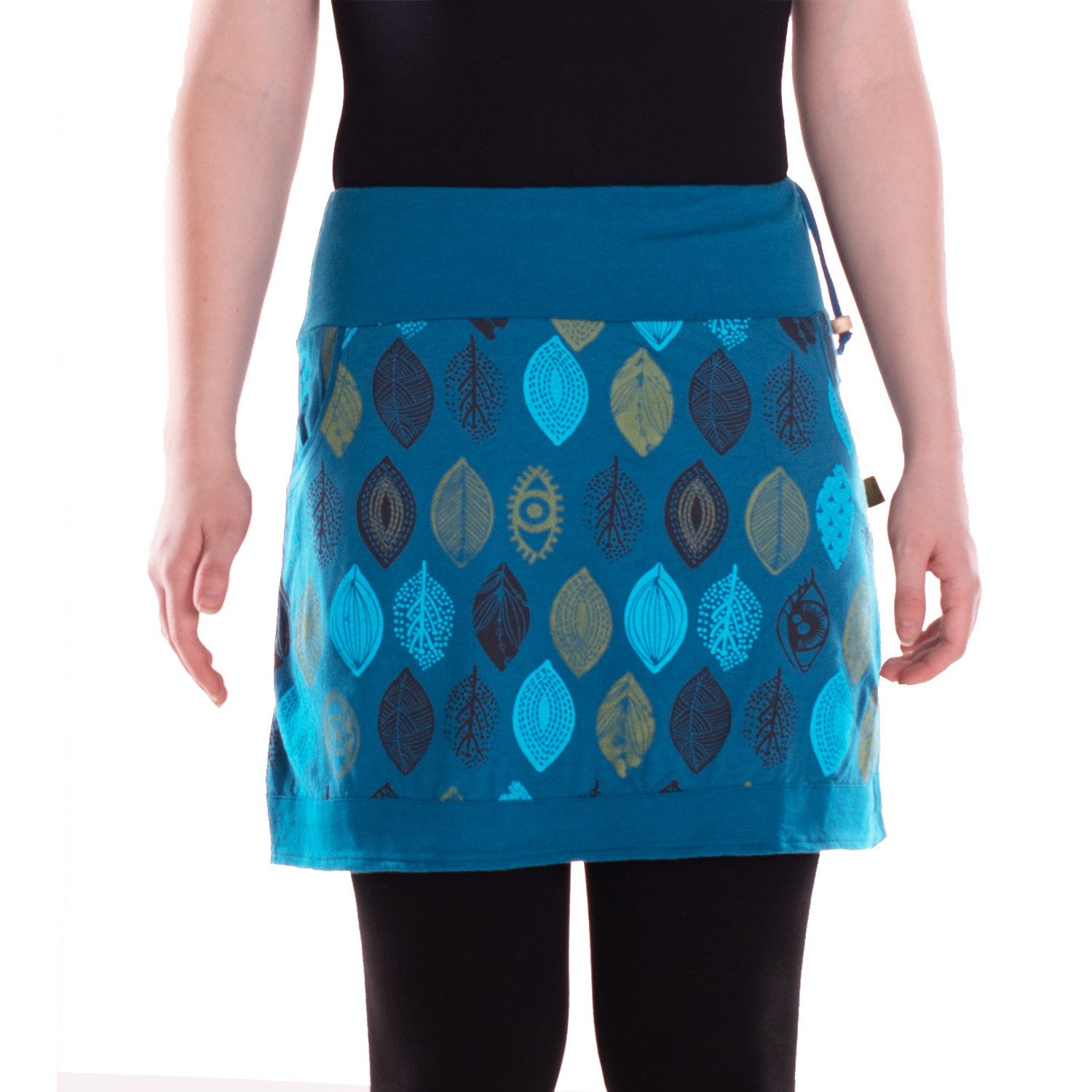 Minirock Damen Mini-Rock Baumwolle Dschungel-Print elastischer Bund mit Taschen