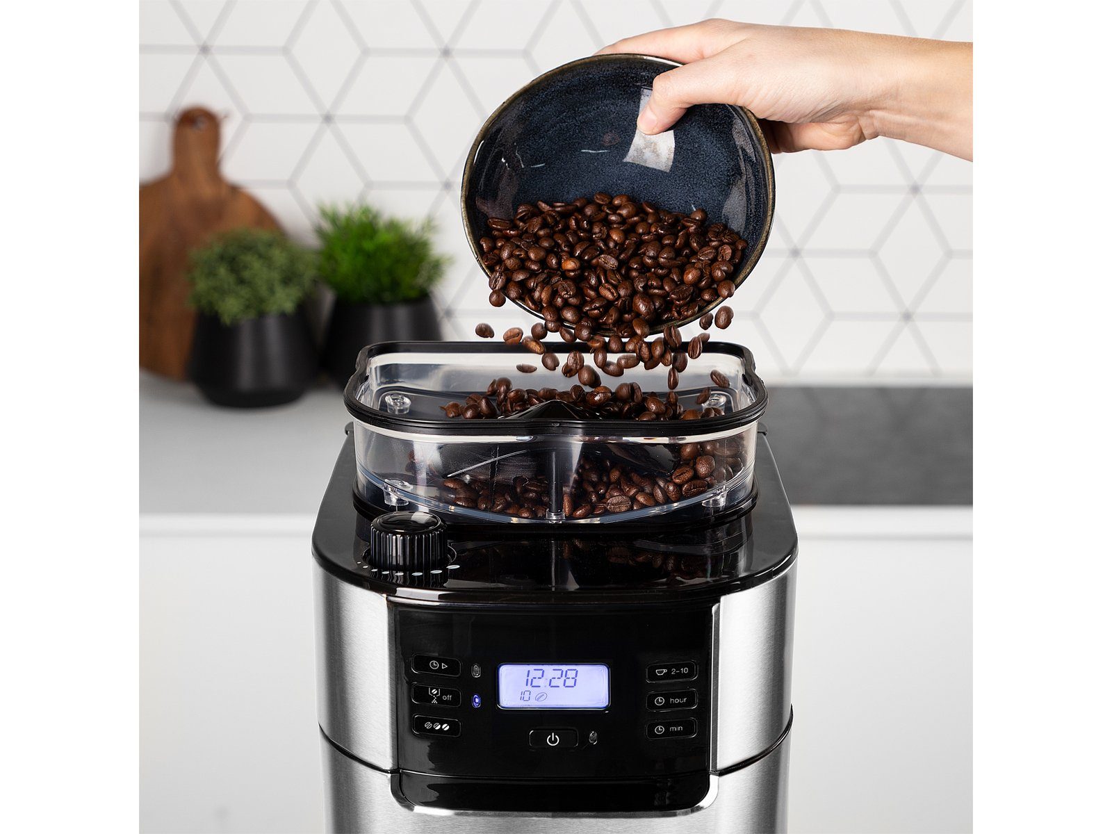 Timer Tassen mit Mahlwerk, für Bohnen abnehmbaren PRINCESS 10 Filterkaffeemaschine, Wassertank &