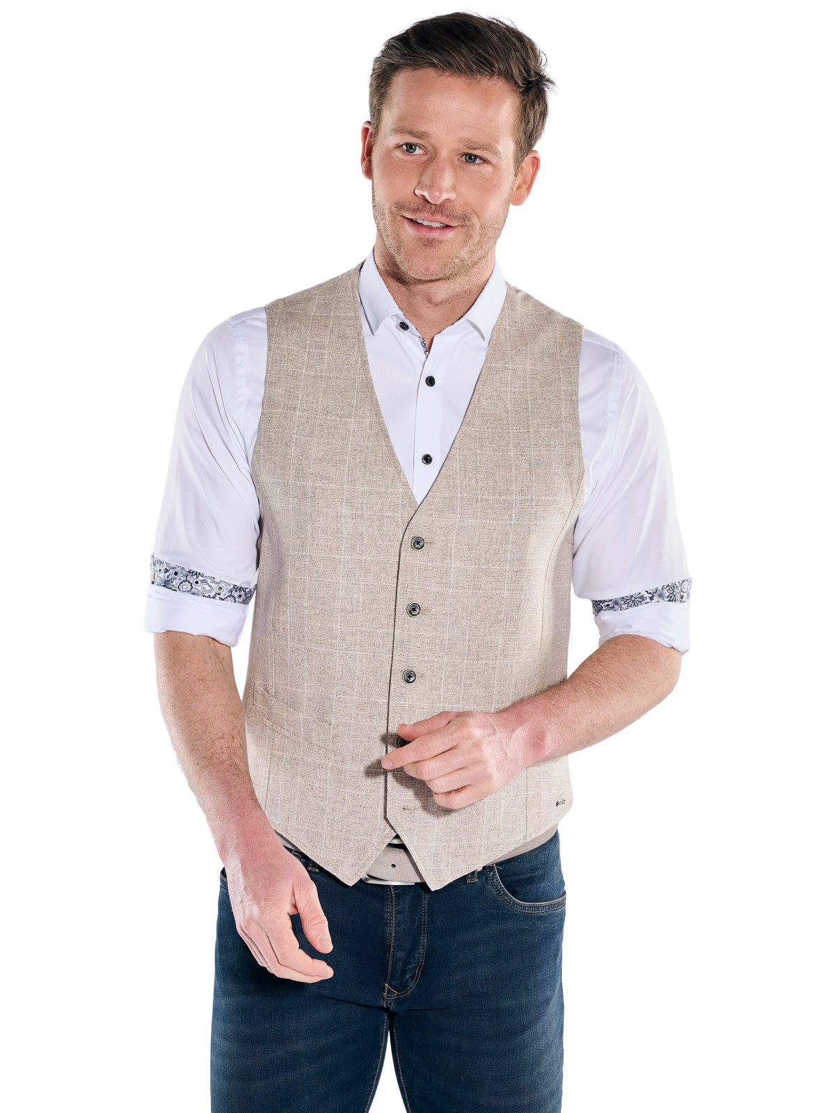 Engbers Anzugweste Herren Dezent karierte Sakko-Weste aus Leinen-Mix, Beige