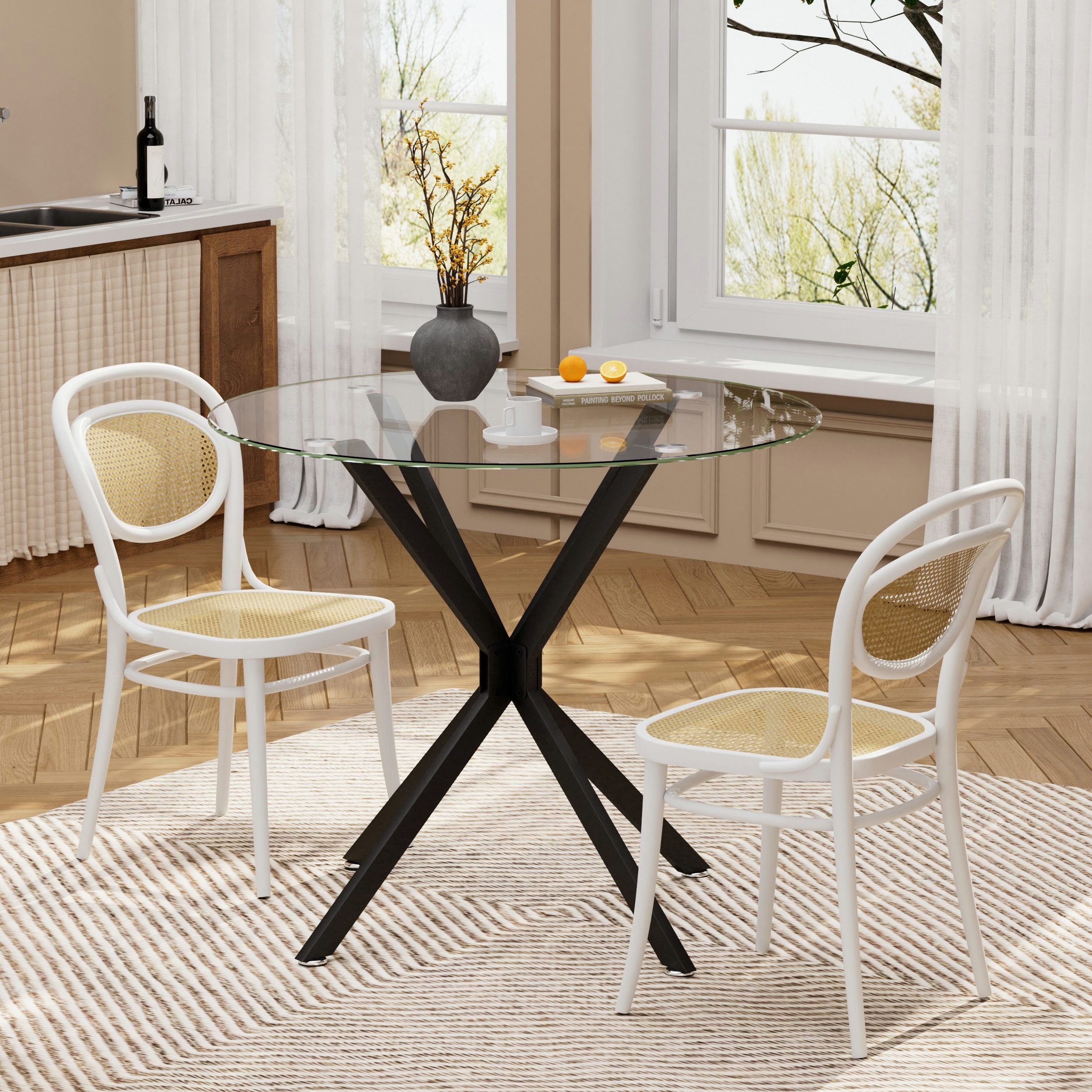 STILVORA Esstisch mit Glasplatte,runder Esstisch Wohnzimmertisch mit Metall günstig online kaufen