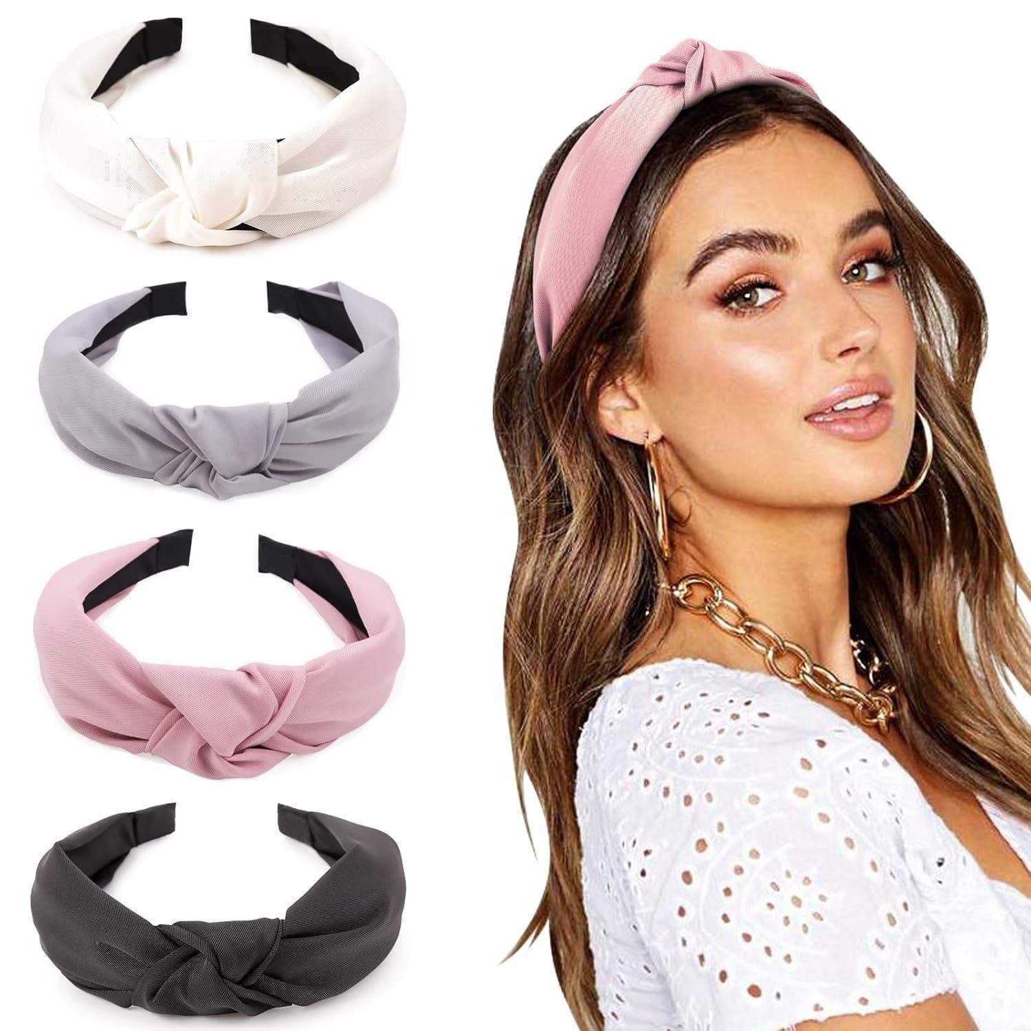LuxusKollektion Haarreif Haarreifen Damen Mädchen breite geknotete Stirnbänder 4er Pack