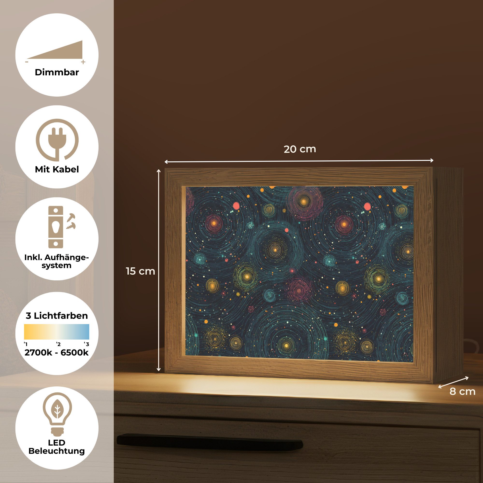 OnlyWow Nachttischlampe Lightbox Sterne - Bunt - Leuchtende Kerne - Jungen, Dimmbar, Farbwechsel, LED, Warmweiß, Kaltweiß, Neutralweiß Einstellbar, Nachtlicht, Kinder- und Babyzimmer, Dimmbar, mit Kabel, Tischleuchte