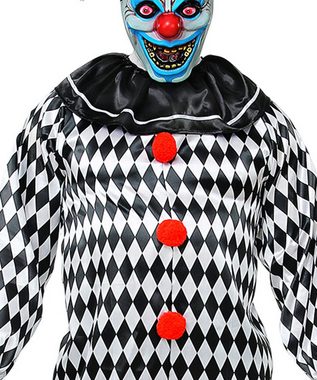 Karneval-Klamotten Clown-Kostüm Horror Herren Clown Narr schwarz weiß Harlekin, Overall Killer-Clown mit roten Knöpfen