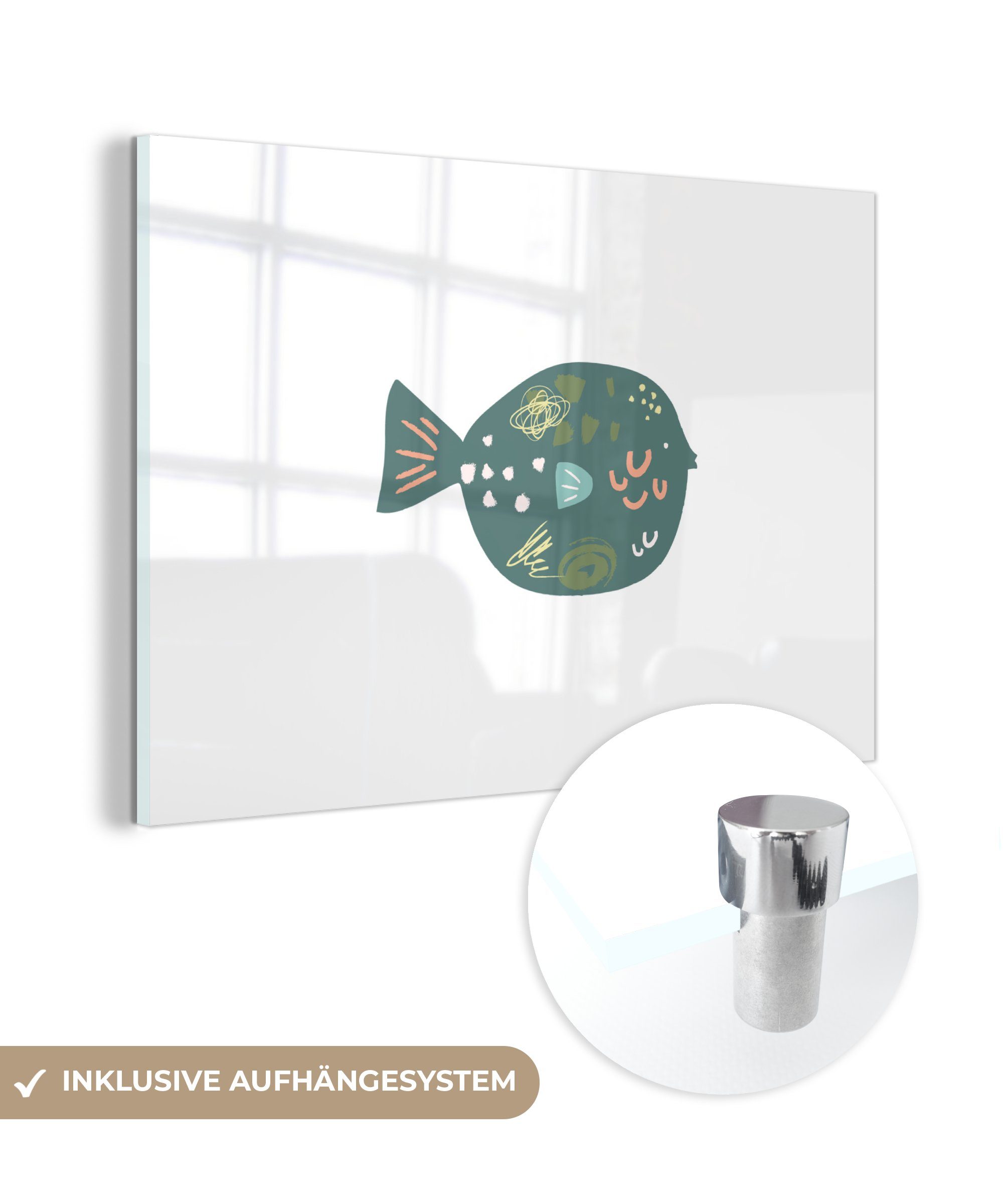 MuchoWow Acrylglasbild Fisch - Grün - Pastell, (1 St), Acrylglasbilder Wohnzimmer & Schlafzimmer