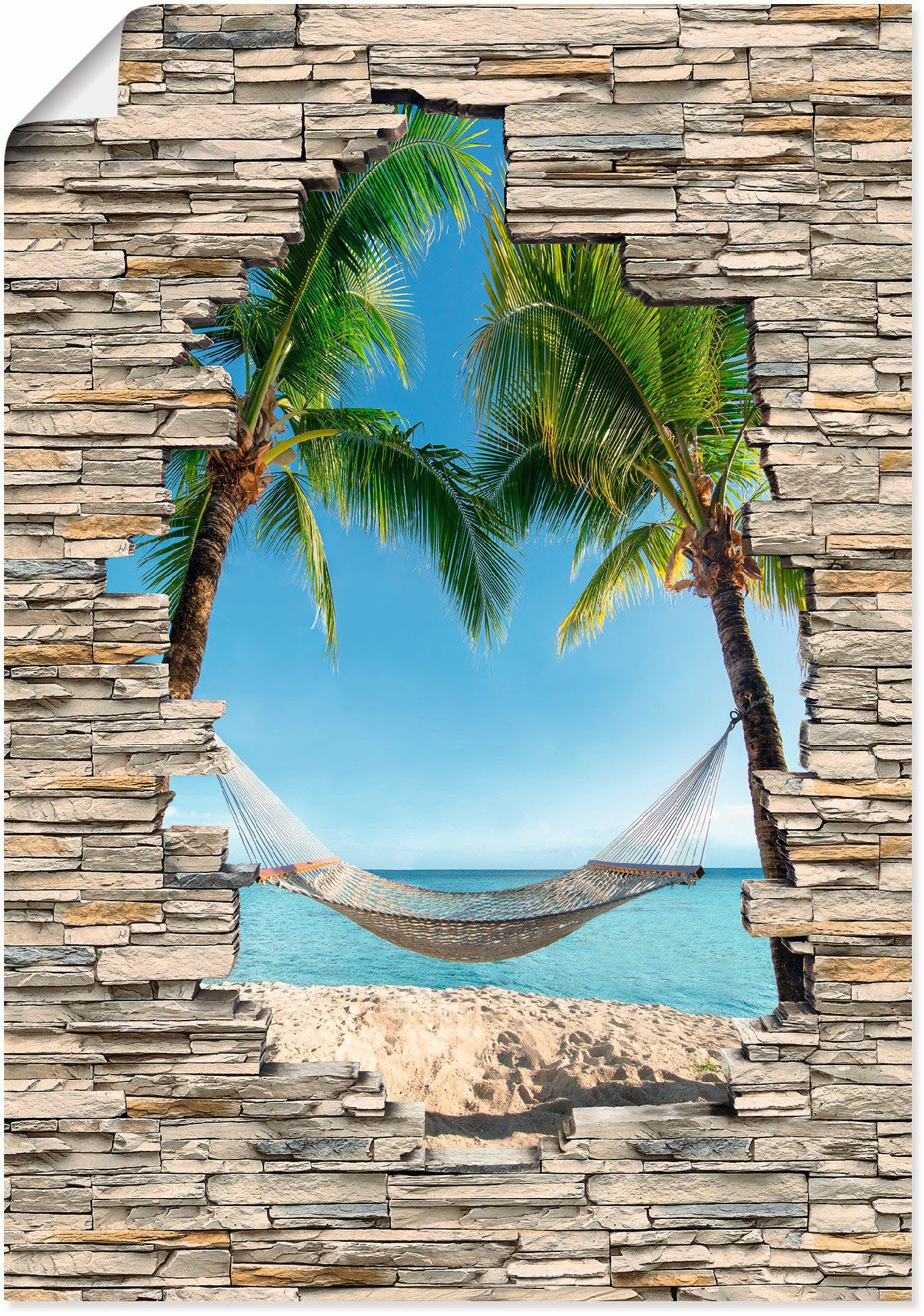 Artland Wandbild Palmenstrand Karibik Hängematte Stein, Karibikbilder (1 St), als Alubild, Leinwandbild, Wandaufkleber oder Poster in versch. Größen