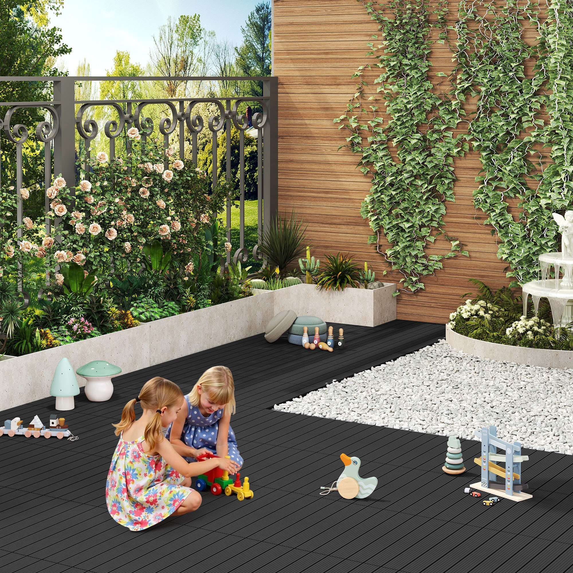 Woltu WPC-Fliesen, 6 St., Terrassendielen Holz-Optik 30x60cm mit klicksystem