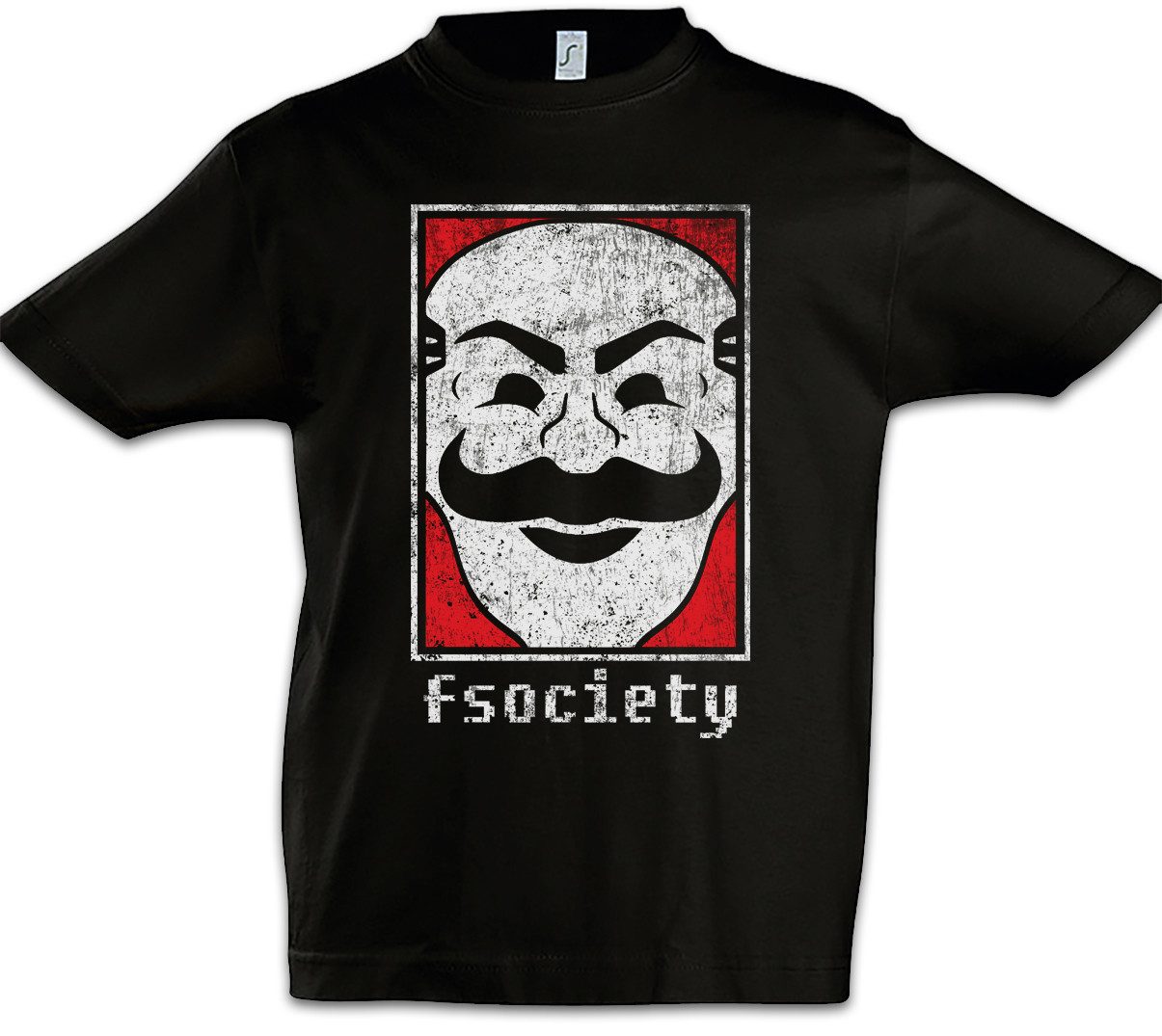 Print-Shirt Mr. Fsociety Logo Kinder T-Shirt Symbol Robot Hacker Virus Wurm