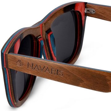 Navaris Sonnenbrille UV400 Damen Herren Holz Brille unisex - polarisierte Holzbrille aus Skateboard Holz - Holzoptik