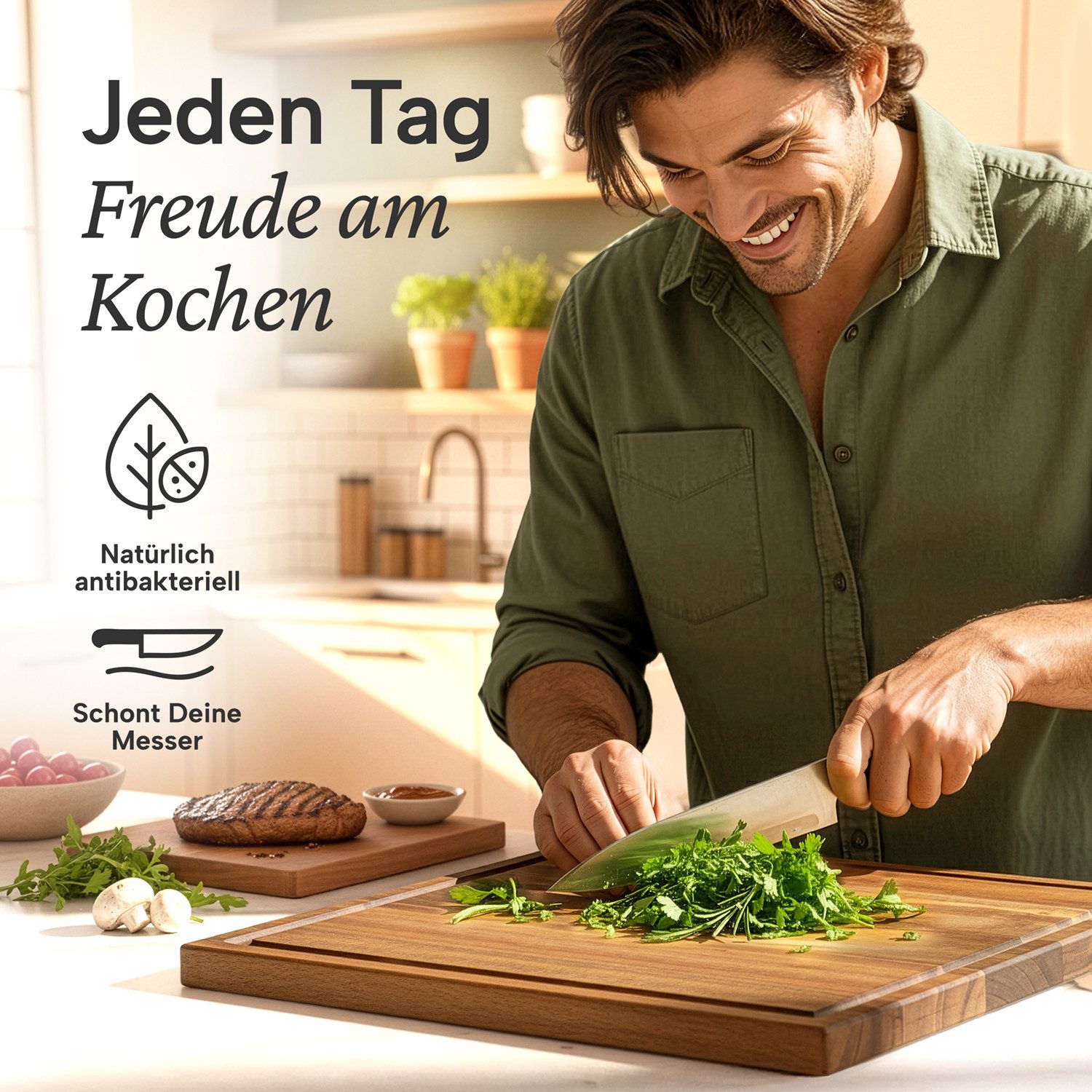 Blumtal Schneidebrett Holz 3er Set - massives Akazienholz Brett Set, (26x18/33x24/40x30 cm) mit Brettständer & Sanftrillemit