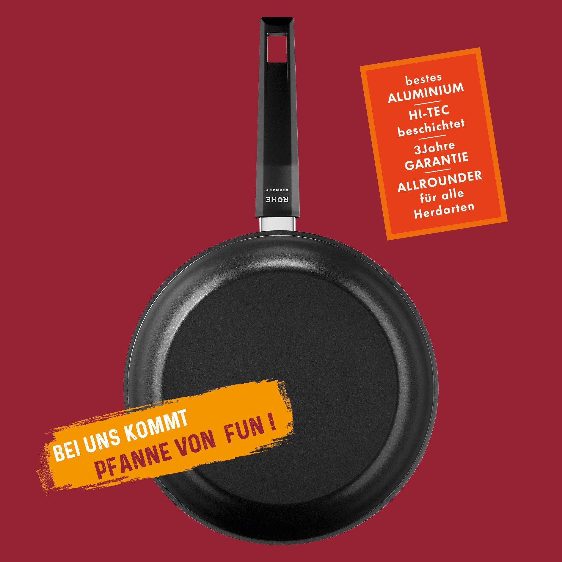 ROHE Germany Bratpfanne Henry, Aluminium, Kunststoff (Einzelartikel, 1 x Pfanne), Ø 28 cm, induktion, antihaftbeschichtet