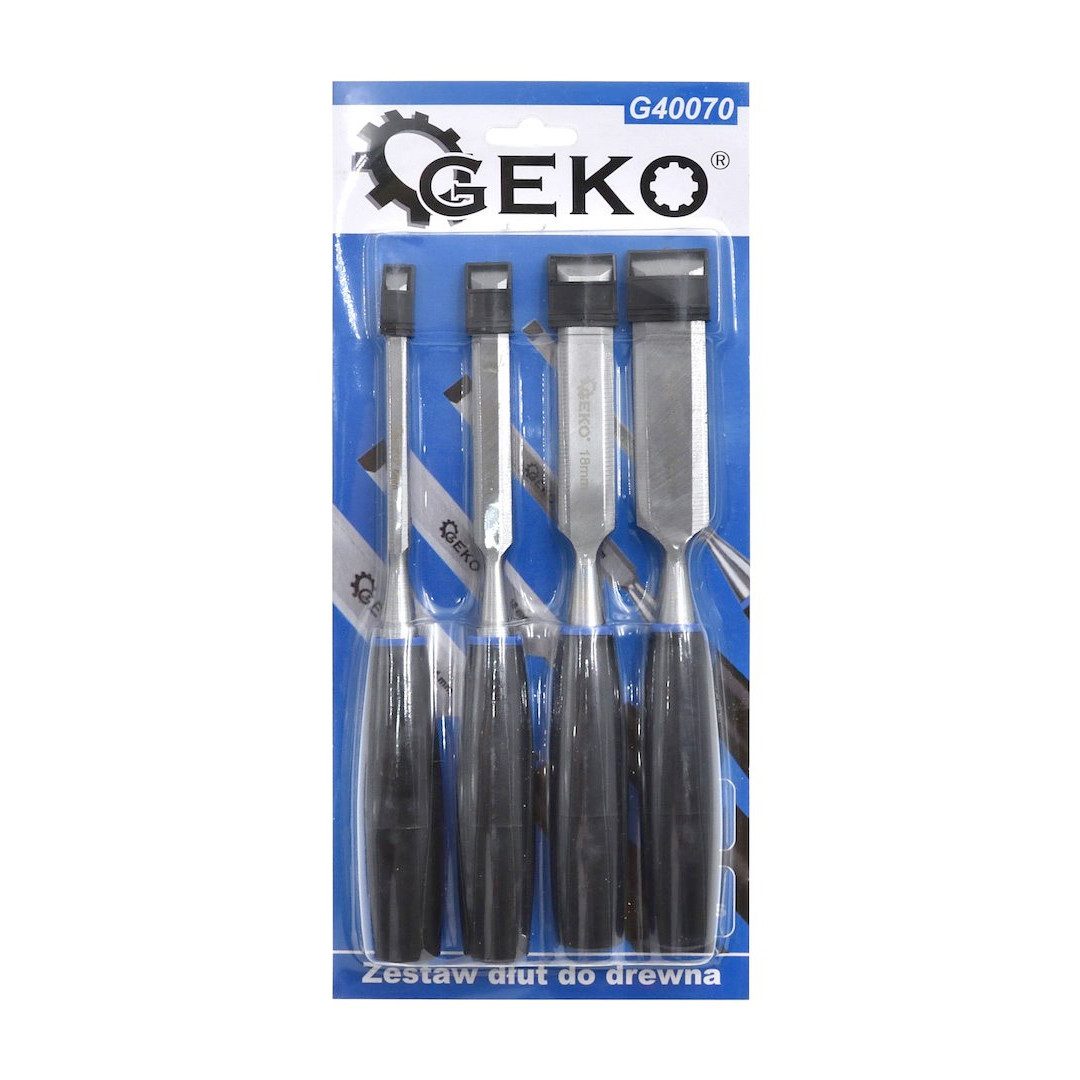 GEKO Stechbeitel 4tlg Stechbeitel Set Stemmeisen Holzbeitel Stecheisen 6-24mm, (Set, 4-tlg), vibrationsdämpfender Griff, nachschärfbar