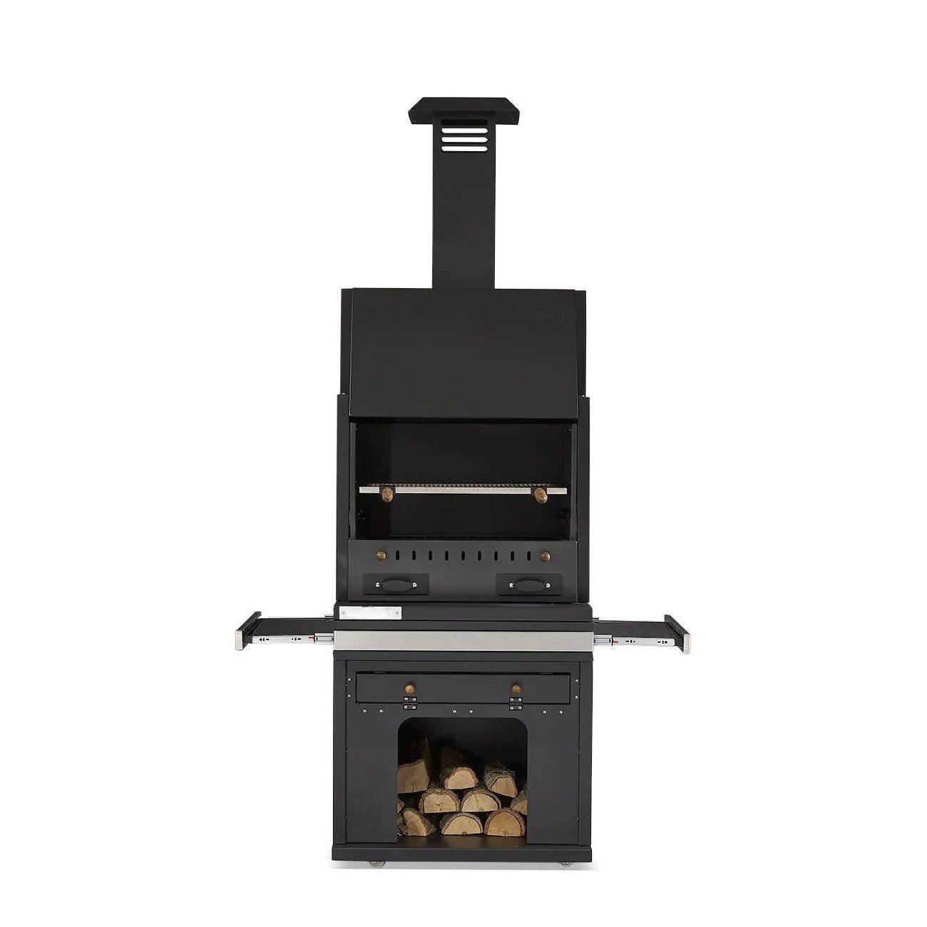 Xlmoebel Holzkohlegrill Schwarzer Edelstahl Grillkamin für Garten und Terrasse, Made in Europa