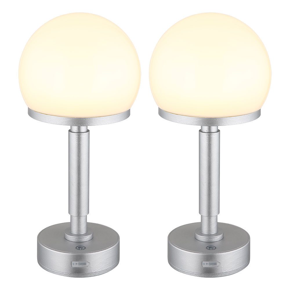 GLOBO LIGHTING LED Tischleuchte, LED-Leuchtmittel fest verbaut, Akku Tischleuchte Touchdimmer silber Nachttischlampe USB-C Pilz