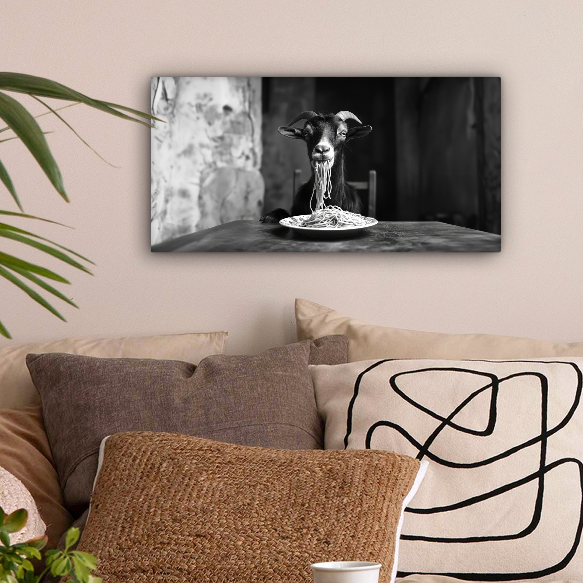 OneMillionCanvasses® Leinwandbild Panorama Ziege - Teller günstig online kaufen