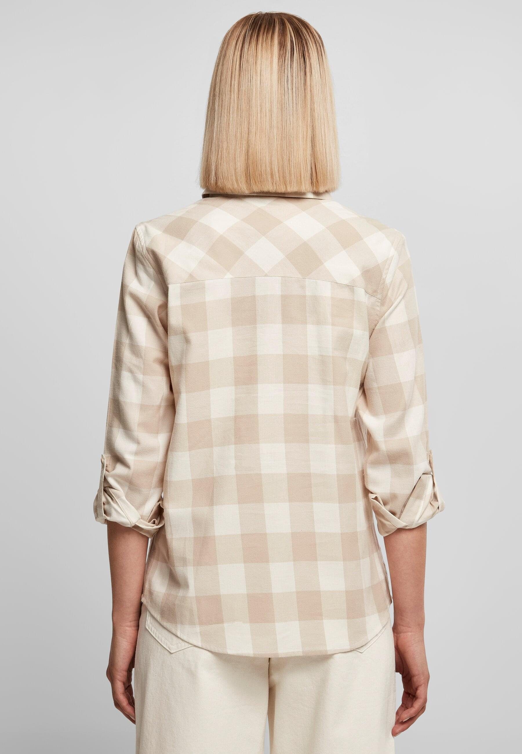 Ladies Checked Shirt URBAN Damen whitesand-lighttaupe Langarmhemd CLASSICS Turnup (1-tlg) Flanell