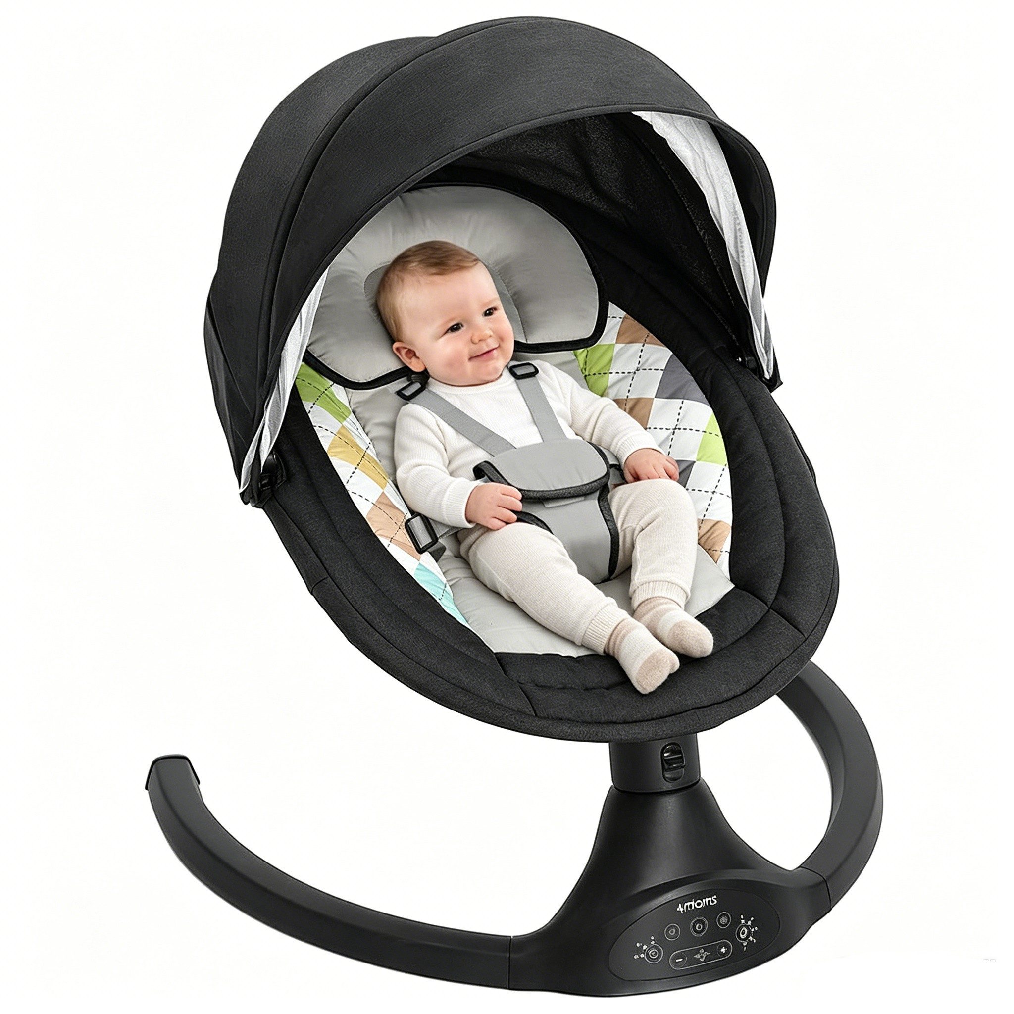 AUDEW Babywippe elektrisch Babyschaukel 5 Gang Schaukelstuhl, mit Fernbedienung, bluetooth Musik, Moskitonetz und 2 x Spielzeug