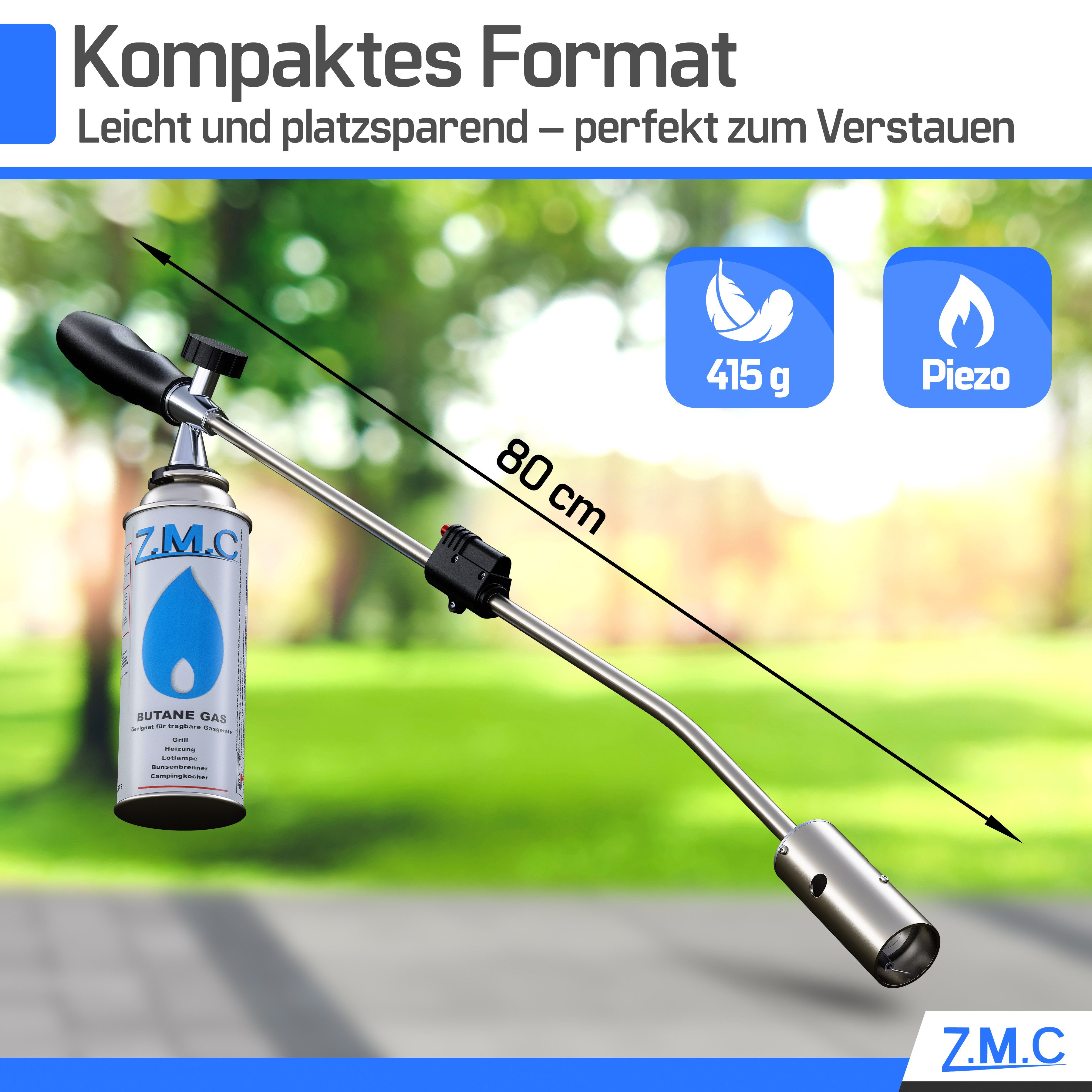 ZMC Flambierbrenner Unkrautvernichter Unkrautbrenner Unkrautreiniger Gasbrenner Gasanzünde, (mit Piezo-Zündung Temperatur bis zu 1300 ° C / Leistung: 2,5 kW, mi – Bild 5 von 5