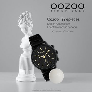 OOZOO Quarzuhr Oozoo Damen Armbanduhr schwarz Analog, (Analoguhr), Damenuhr rund, mittel (ca. 38mm) Edelstahlarmband, Fashion-Style