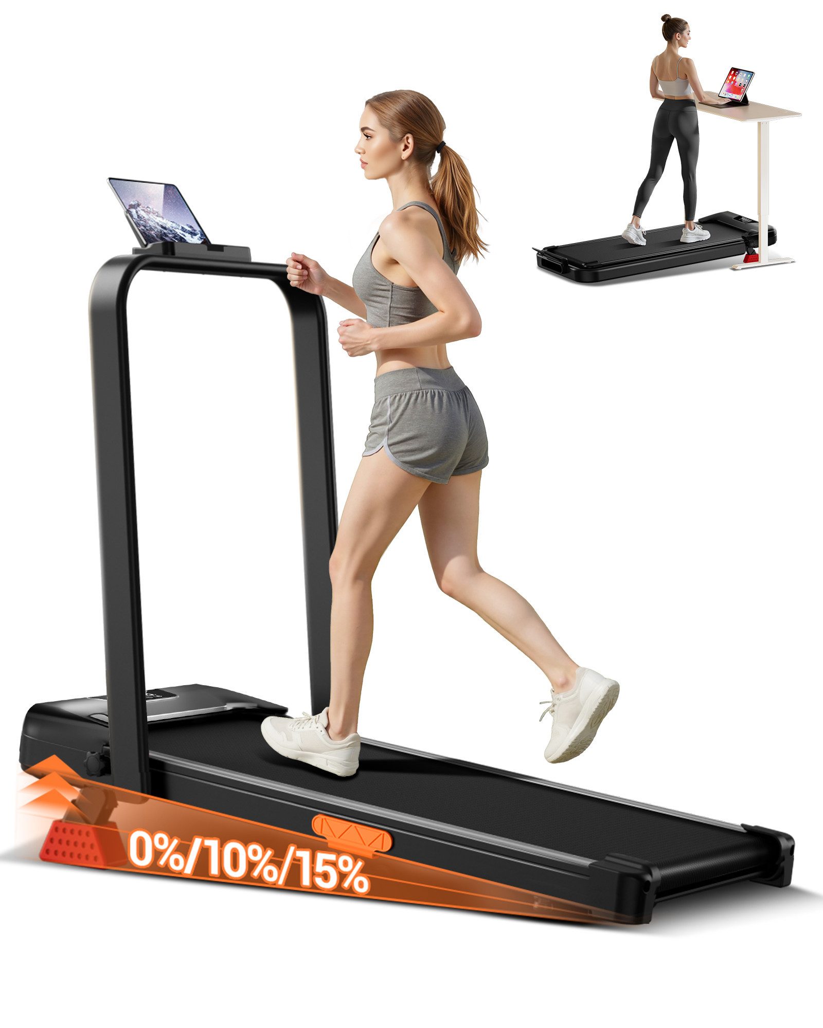 BAYMATE Laufband für zuhause (mit Bürstenlosem Motor, Walking Pad mit Steigung max. Belastung 136 kg., Laufband mit Steigung für Zuhause), Laufband für Zuhause klappbar 10km/h