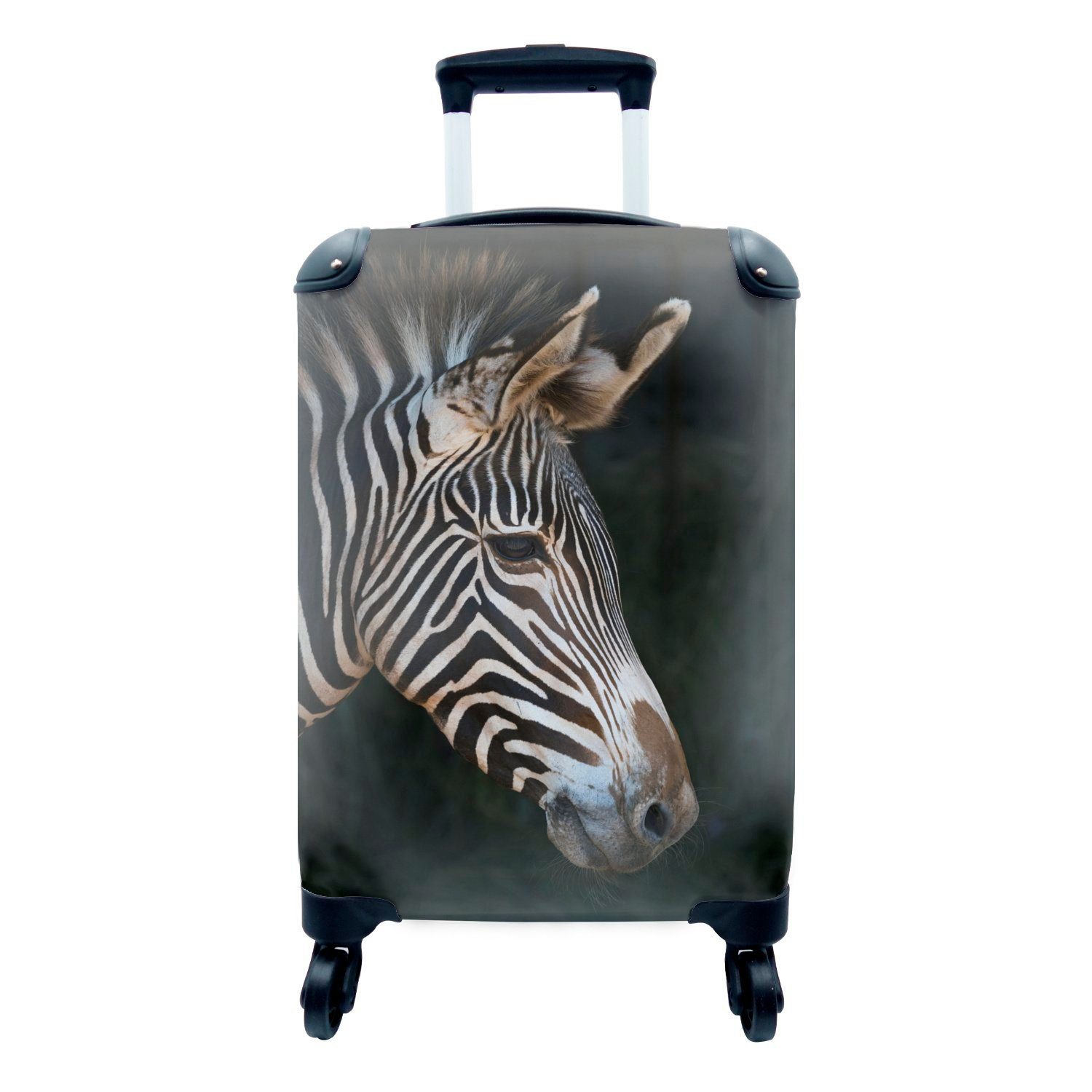 MuchoWow Handgepäckkoffer Nahaufnahme eines Zebras auf schwarzem Hintergrund, 4 Rollen, Reisetasche mit rollen, Handgepäck für Ferien, Trolley, Reisekoffer