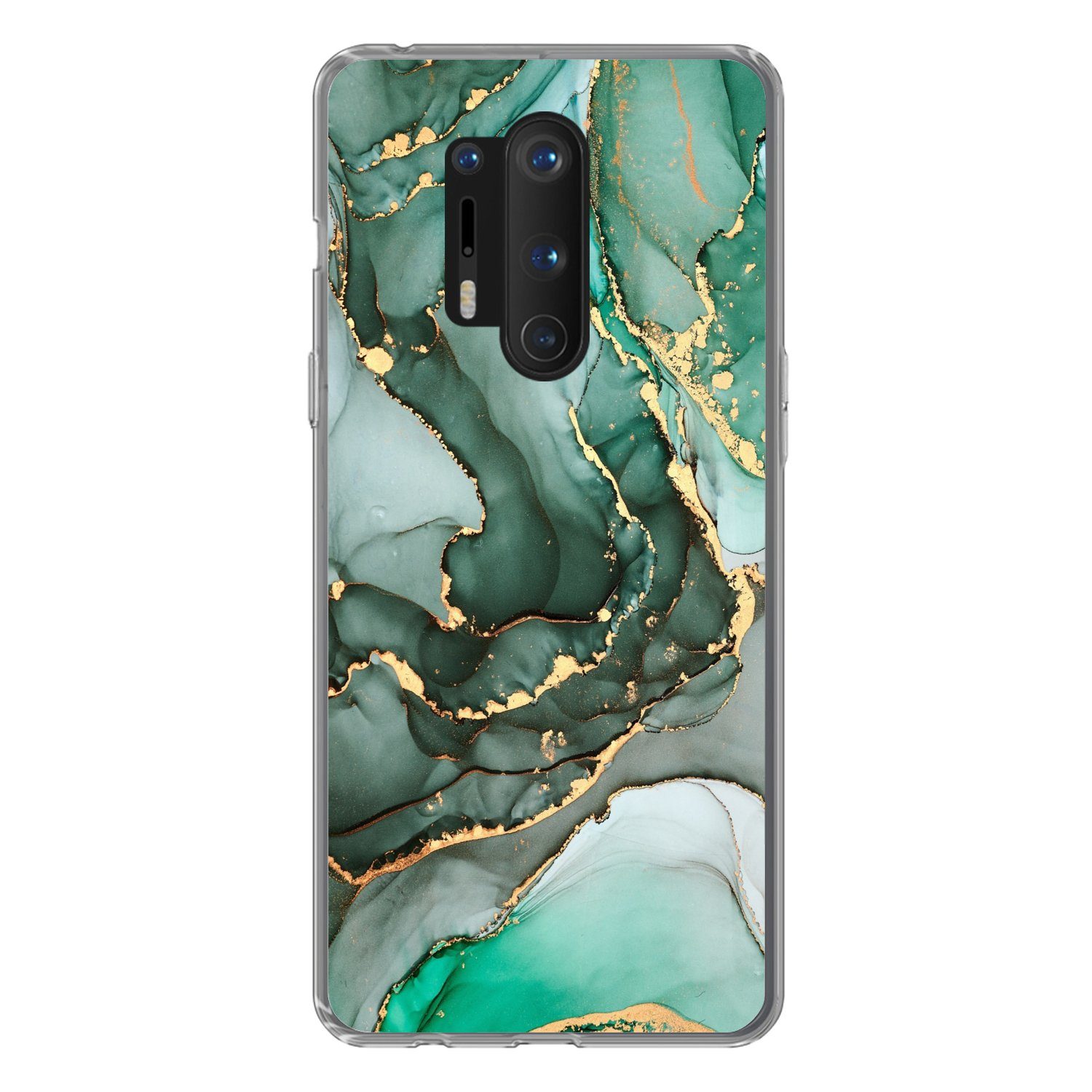 MuchoWow Handyhülle für OnePlus 8 Pro Gold - Marmor - Grün - Luxus - Marmoroptik - Grau, Phone Case, Silikon, Schutzhülle Dünn