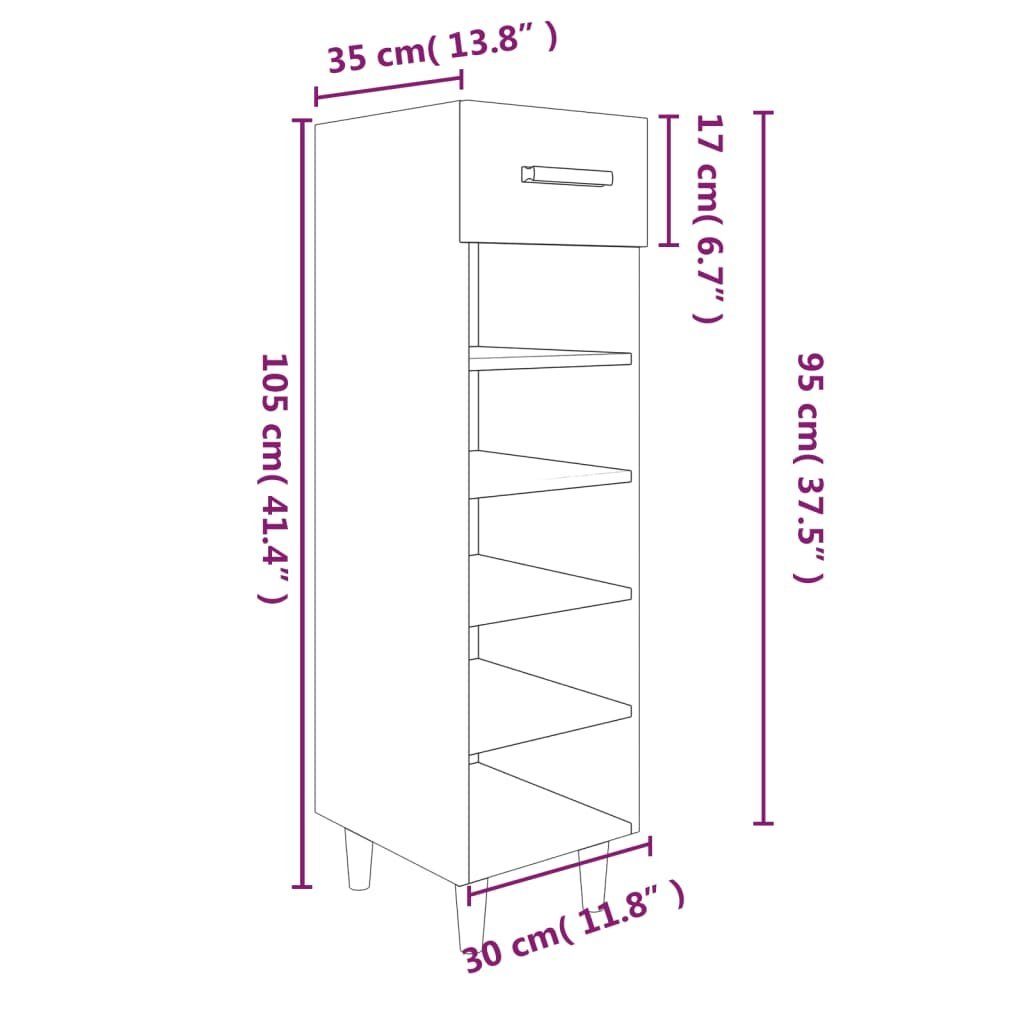 vidaXL Holzwerkstoff, 1-tlg. 30x35x105 Sonoma-Eiche Schuhschrank cm Eiche Schuhregal Sonoma