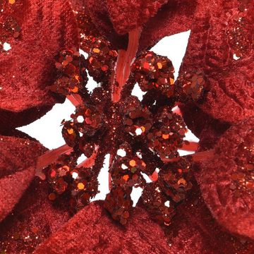 Decoris season decorations Weihnachtsbaumklammer, Weihnachtsstern Blume auf Clip 16cm rot