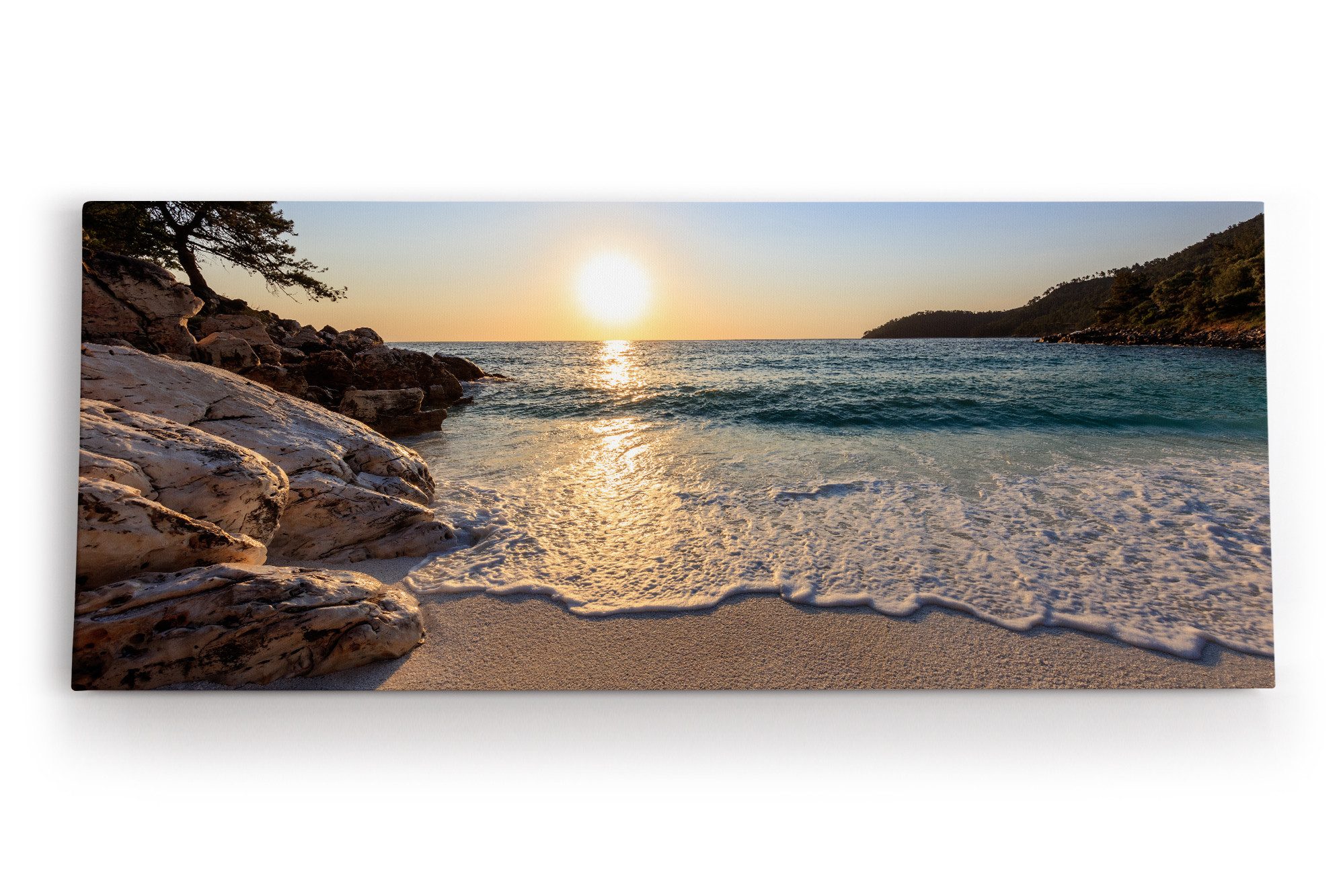 Leinwandbild Bucht Strand Sonnenuntergang Meer Horizont