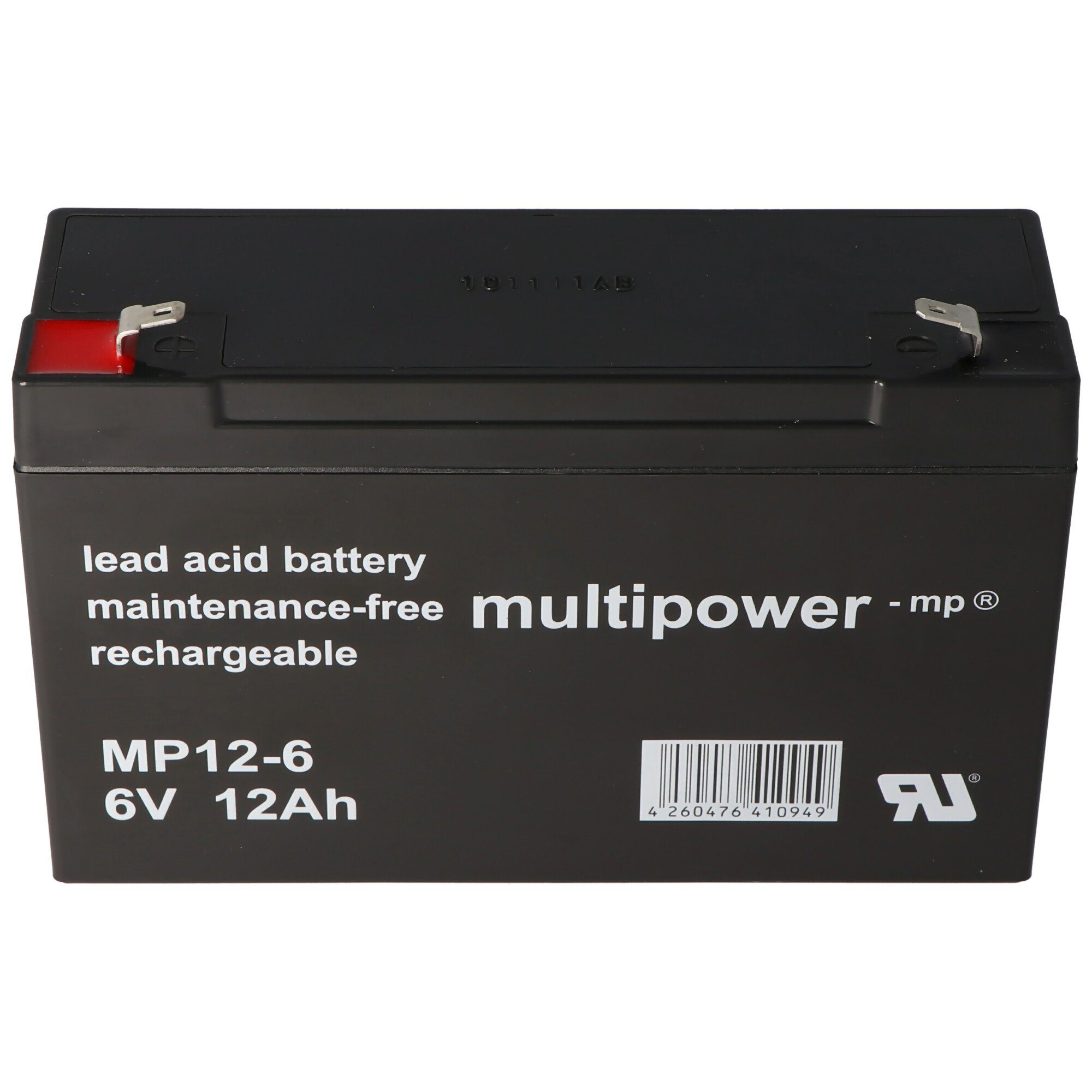 12Ah mit MP12-6 Multipower Stecker Multipower Akku (6,0 6V, 4,8mm Blei mAh Faston V) Akku 12000