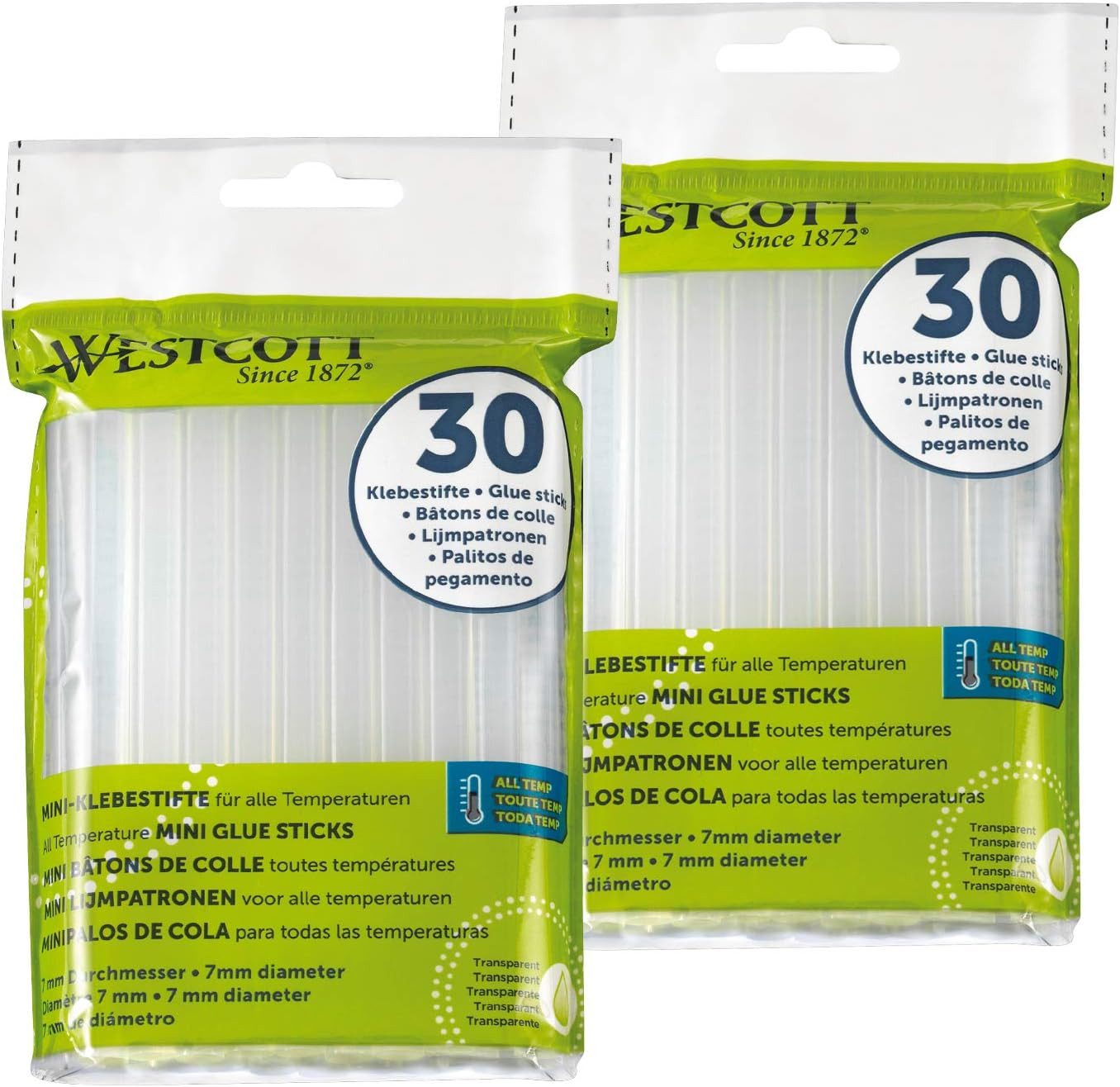 WESTCOTT Heißklebestift Heißklebesticks 7mm 60 Stück, Transp. Klebestifte für Heißklebepistole, (Vorteilspack, 60 St), Standardgröße 7 x 102mm