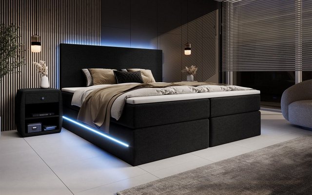 Luxusbetten24 Boxspringbett Arito, mit LED-Beleuchtung und Stauraum günstig online kaufen