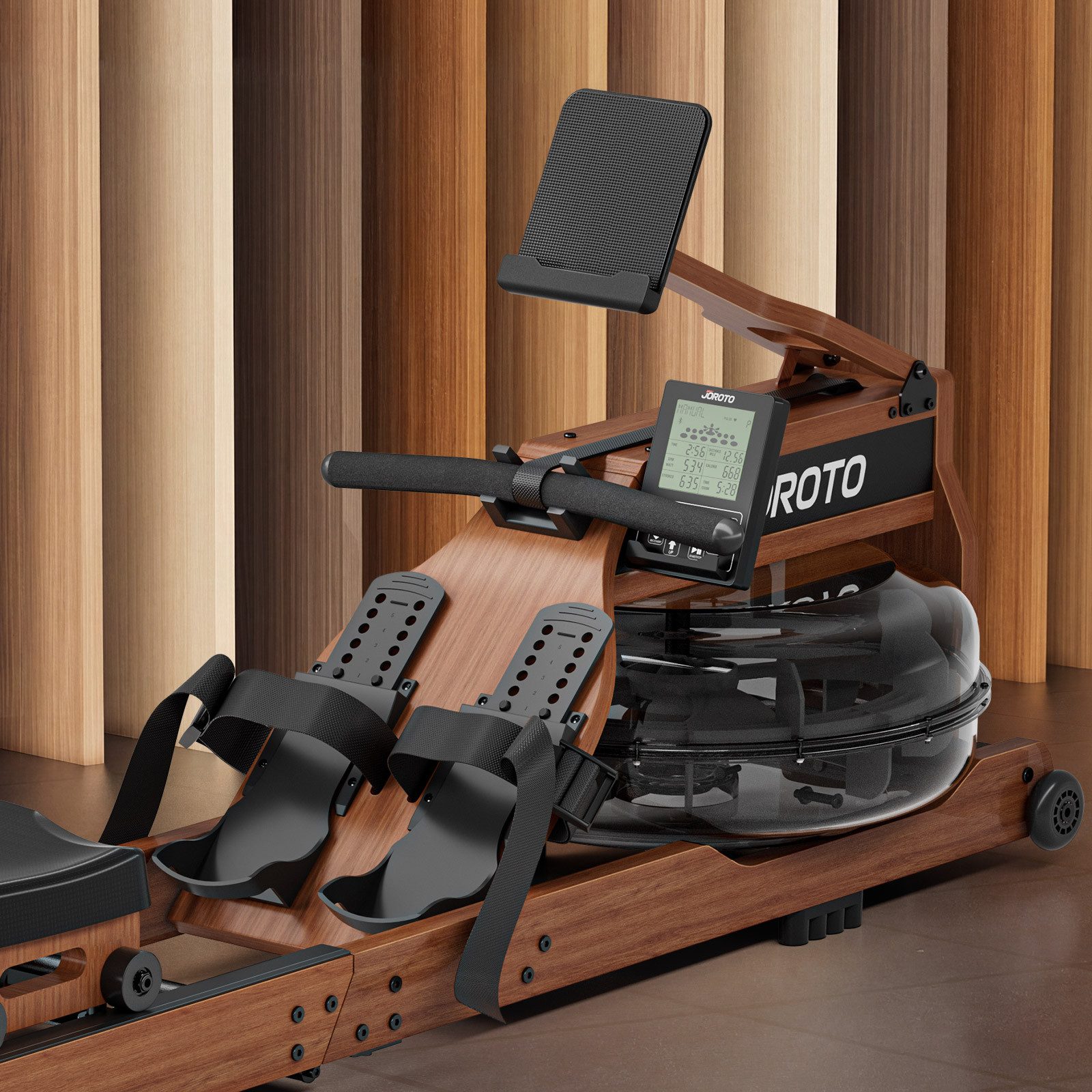 JOROTO Rudergerät für Zuhause Wasserrudergerät aus Holz, aus Eiche, Klappbares Rudergerät für zu Hause mit Bluetooth Display