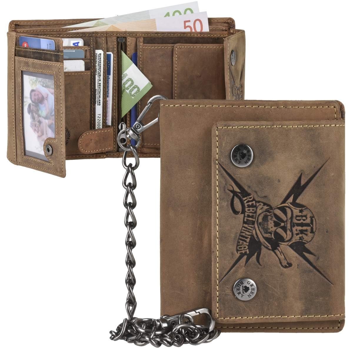 Greenburry Geldbörse Vintage Biker, Bikerbörse mit Kette, Kettenbörse, Herrenbörse, Portemonnaie