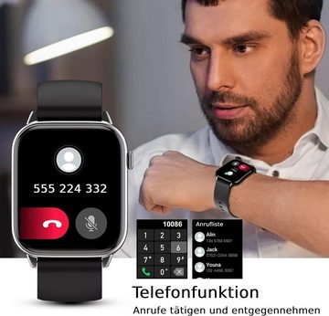 Deunis Smartwatch (1,90 Zoll, Android iOS), Fitness Tracker mit Telefonfunktion Schlafmonitor SpO2 Schrittzähler