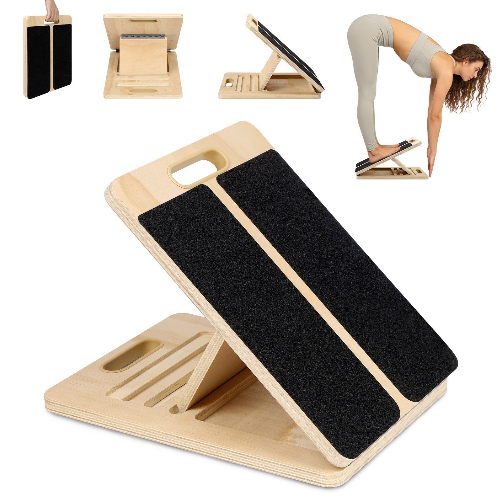 Balanceboard Wadendehner Schrägbrett aus Holz,Slant Board mit 5 Winkeln,Verstellbar