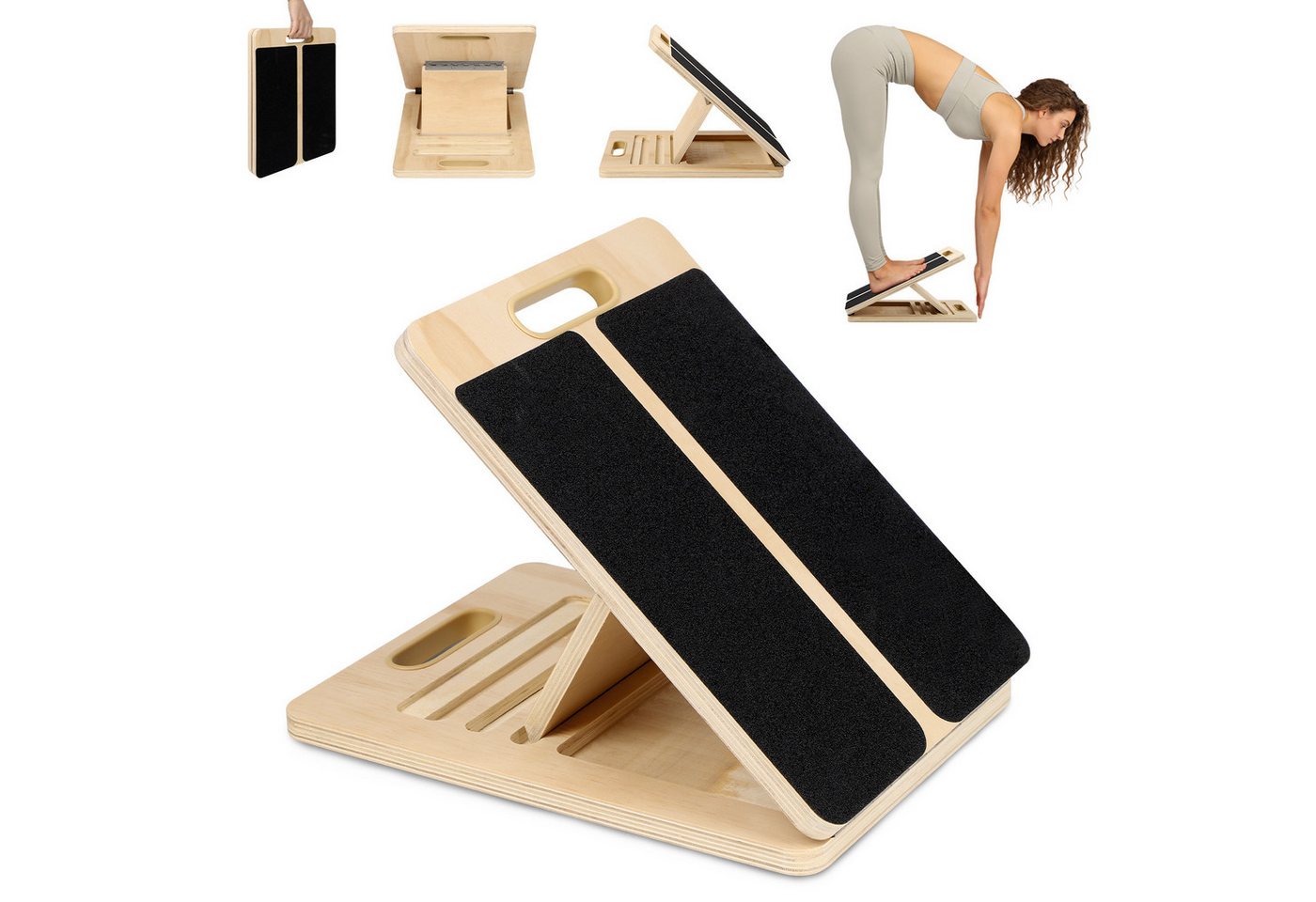JOYOLEDER Balanceboard Wadendehner Schrägbrett aus Holz,Slant Board mit 5 Winkeln,Verstellbar, Wadenstrecker mit Tragegriff, Mobility Board für Wadenstreckung