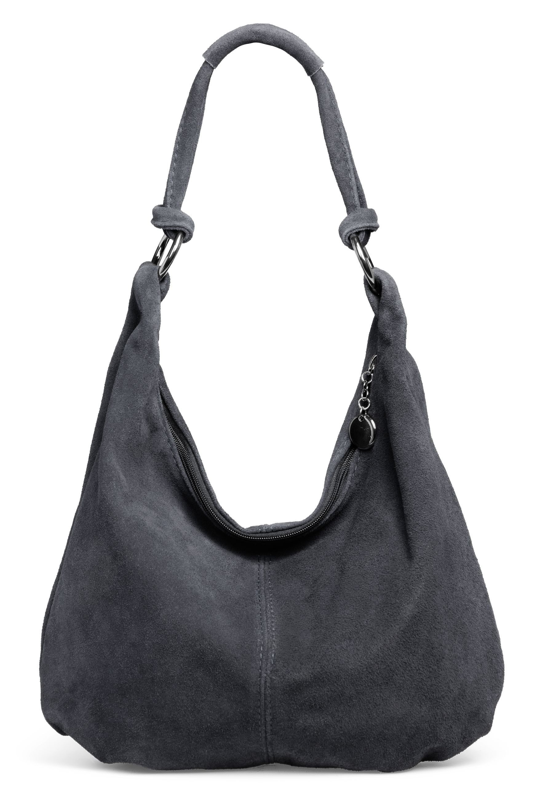 Caspar Schultertasche Wildleder Hobo Bag Damen Leder Shopper - PREMIUM LINE - Modell No.841, 100% italienisches Veloursleder, samtig weich, angenehmer Tragekomfort