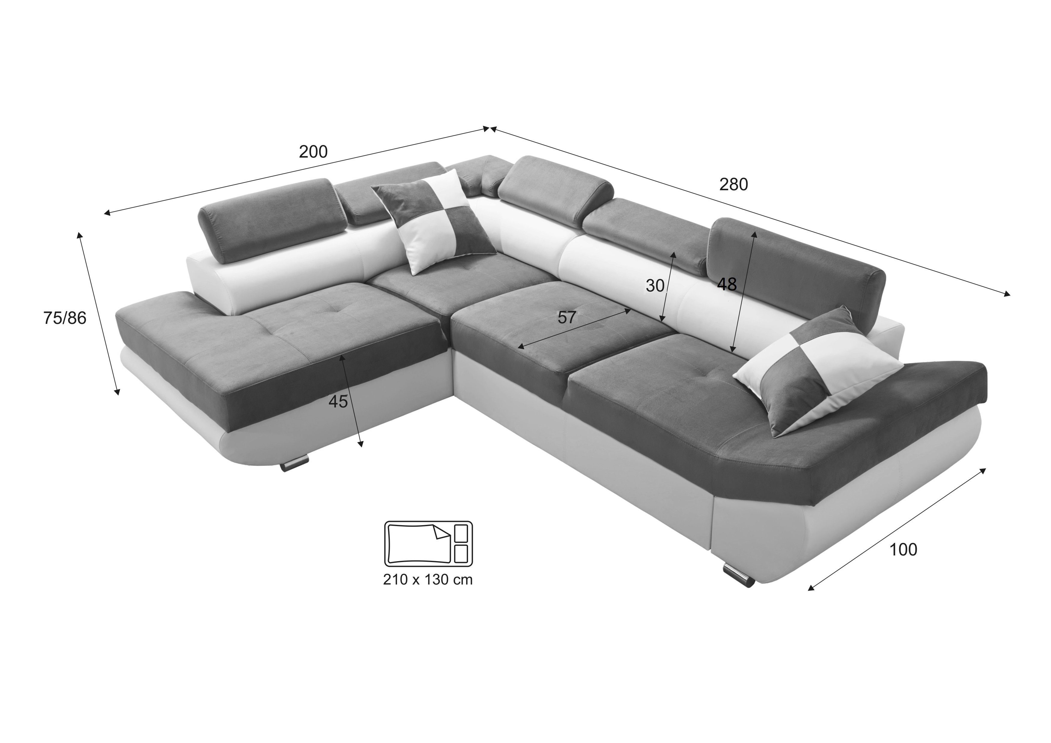 robin Ecksofa mit 2 Saturn Kissen Sofa Schlaffunktion inkl. L-Form GREY