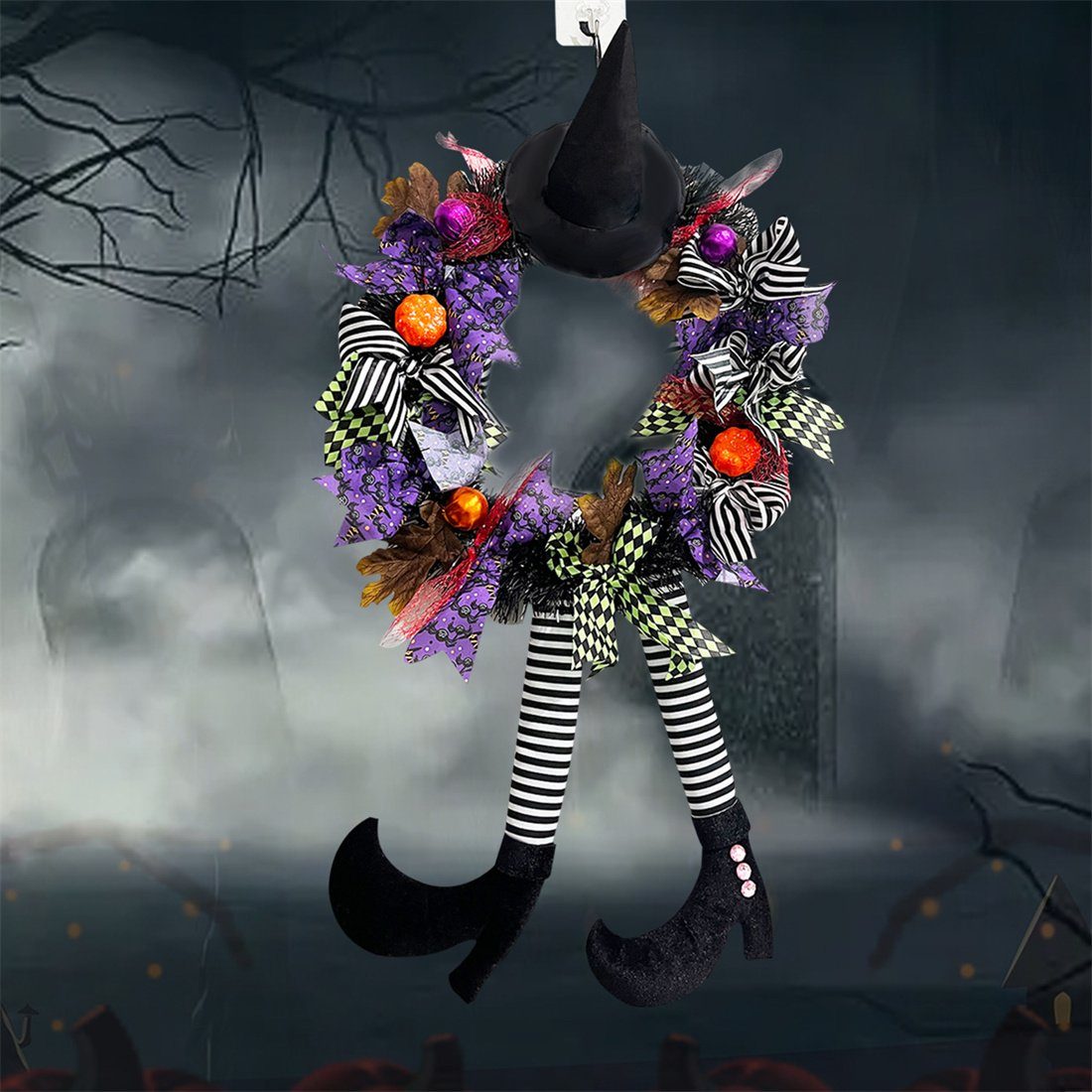 Kunstgirlande Halloween Kranz hängend, Hexe Tür Up hängend, DÖRÖY hängend,Party Dress Kranz