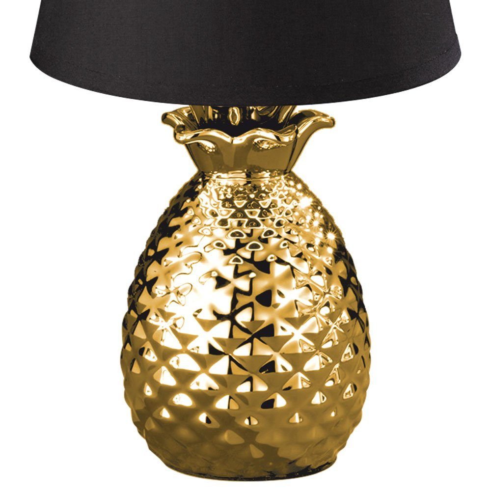 Schreib Design- Warmweiß, Textil Lampe Tisch etc-shop Tischleuchte, inklusive, GOLD Nacht Leuchtmittel Ananas LED SCHWARZ