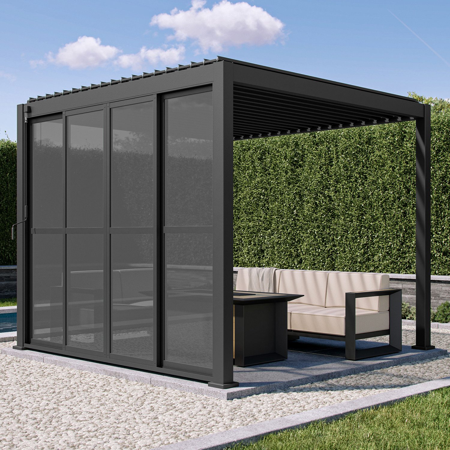 Mirador Pavillonseitenteil 3 m Schiebetür aus PC, 300x236 cm, Aluminium + Polycarbonat für Mirador 111 Serie Pergola Anthrazit
