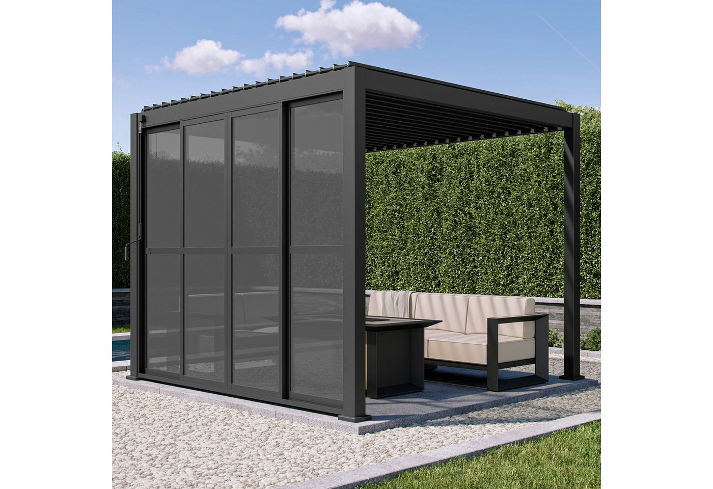 Mirador Pavillonseitenteil 3 m Schiebetür aus PC, 300x236 cm, 1-tlg, Aluminium + Polycarbonat für Mirador 111 Serie Pergola Anthrazit