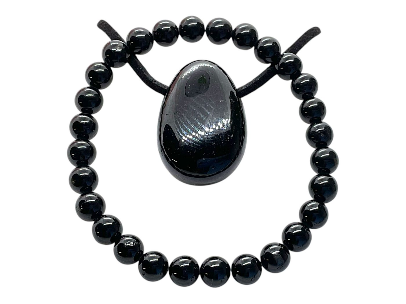 Steinfixx® Amulett Set Turmalin (Schörl) Geschenkset AAA aus Brasilien (Tropfenanhänger & Perlenarmband, 1-tlg., in Geschenkbox mit Edelsteinkarte), incl. 80 cm Wildlederband