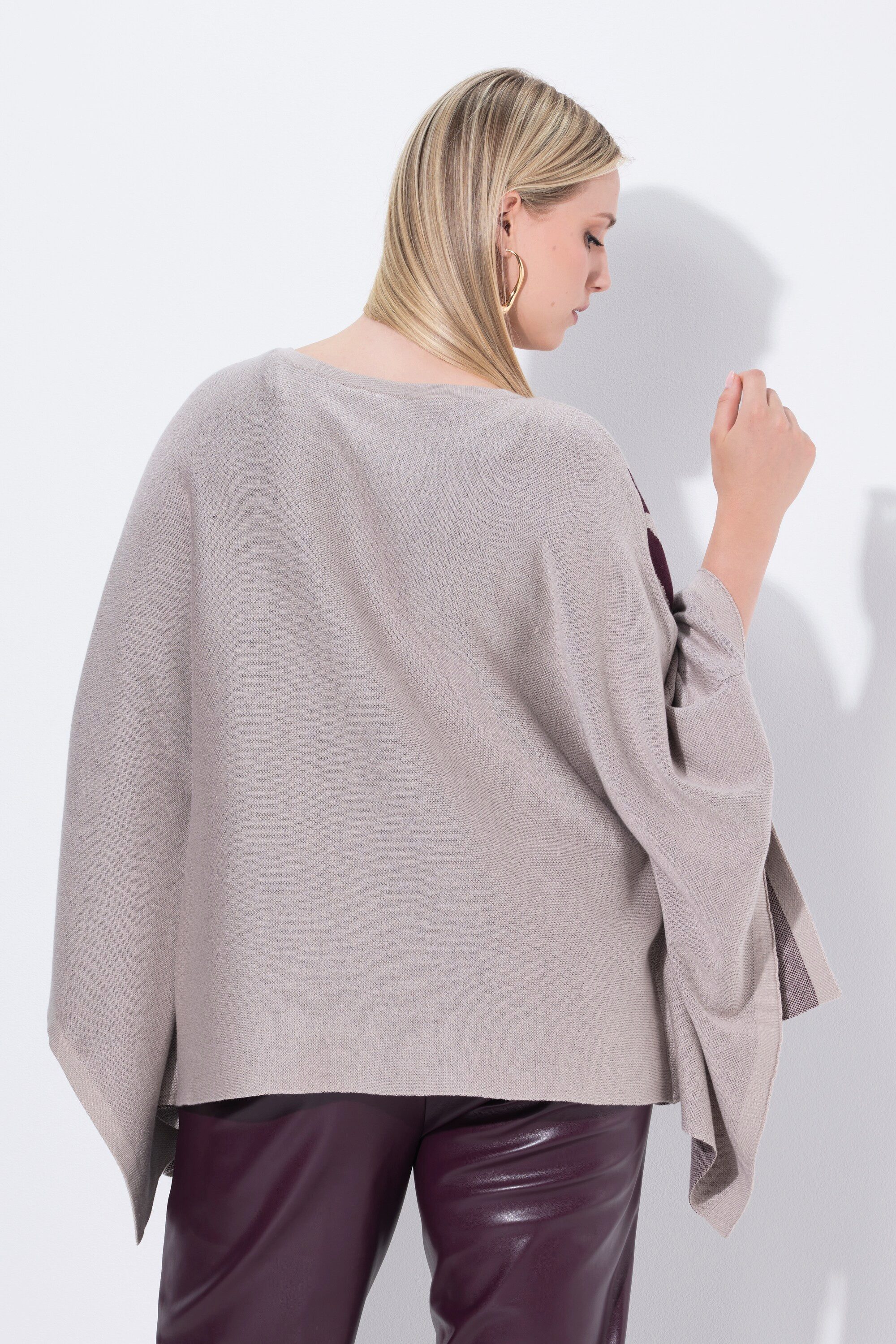 Ulla Popken Pullunder Strick-Poncho Pinselstrich Overzized Rundhals