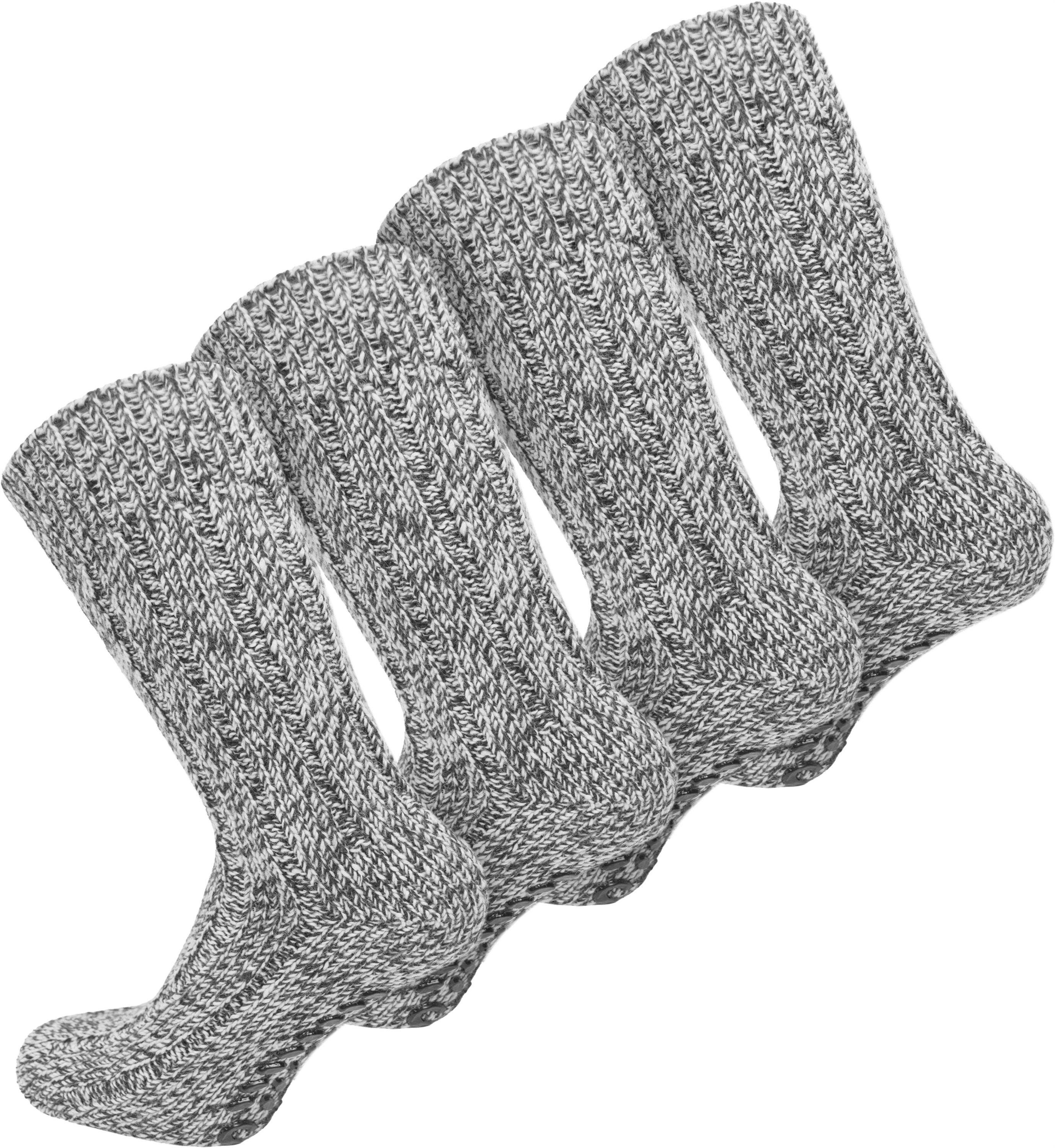 normani Thermosocken 4 Paar Norweger-ABS-Socken mit Schafwolle (4 Paar) hoher Schafwollanteil Graumelange