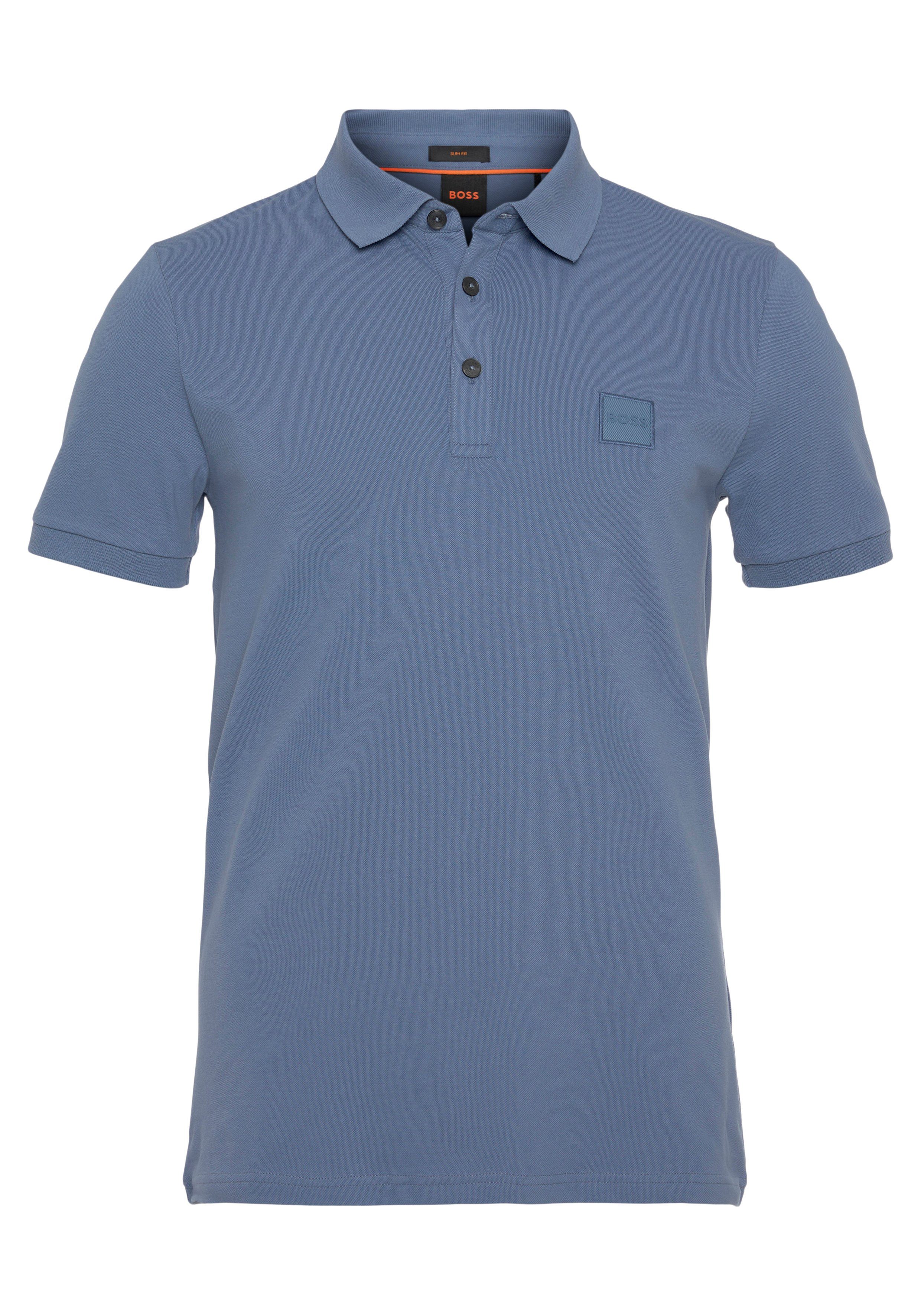 BOSS ORANGE Poloshirt BOSS von Passenger blau Logo-Patch dezentem mit